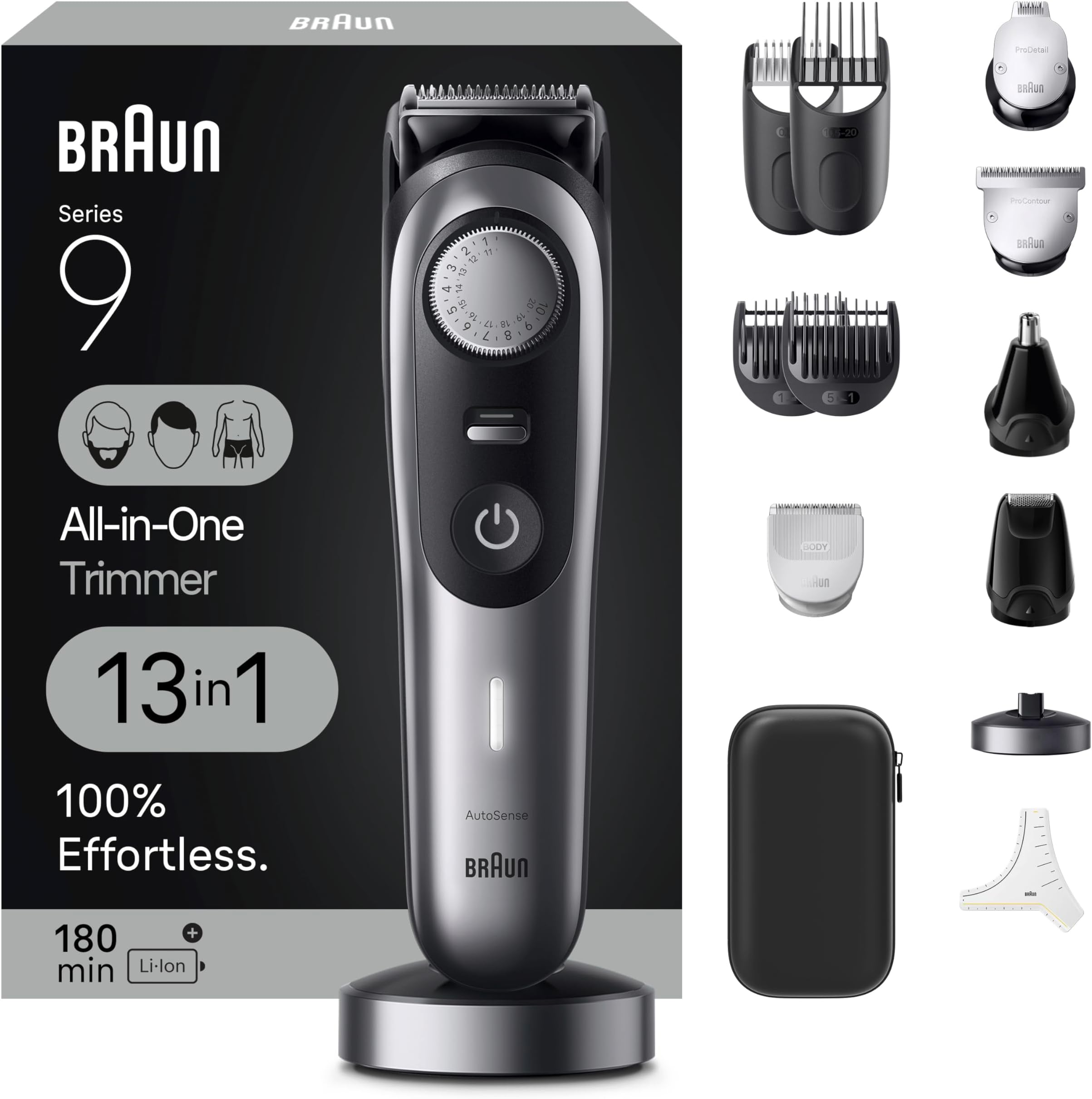 All-In-One Style Kit Series 9 9440, 13-In-1 Trimmer For Men With Beard Trimmer, Battery Powered Body Trimmer For Manscaping, Hair Clippers & More, Braun's Sharpest Blade, 40 Length Settings,
