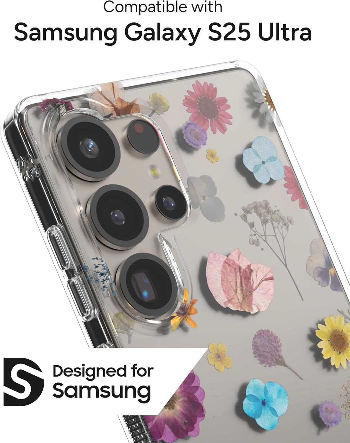 ZAGG Milan Samsung Galaxy S25 Ultra Case – Slim Lightweight Design, Drop Protection up to 13ft, Wireless Charging Compatible, Stylish & Eco-Friendly, Pressed Floral