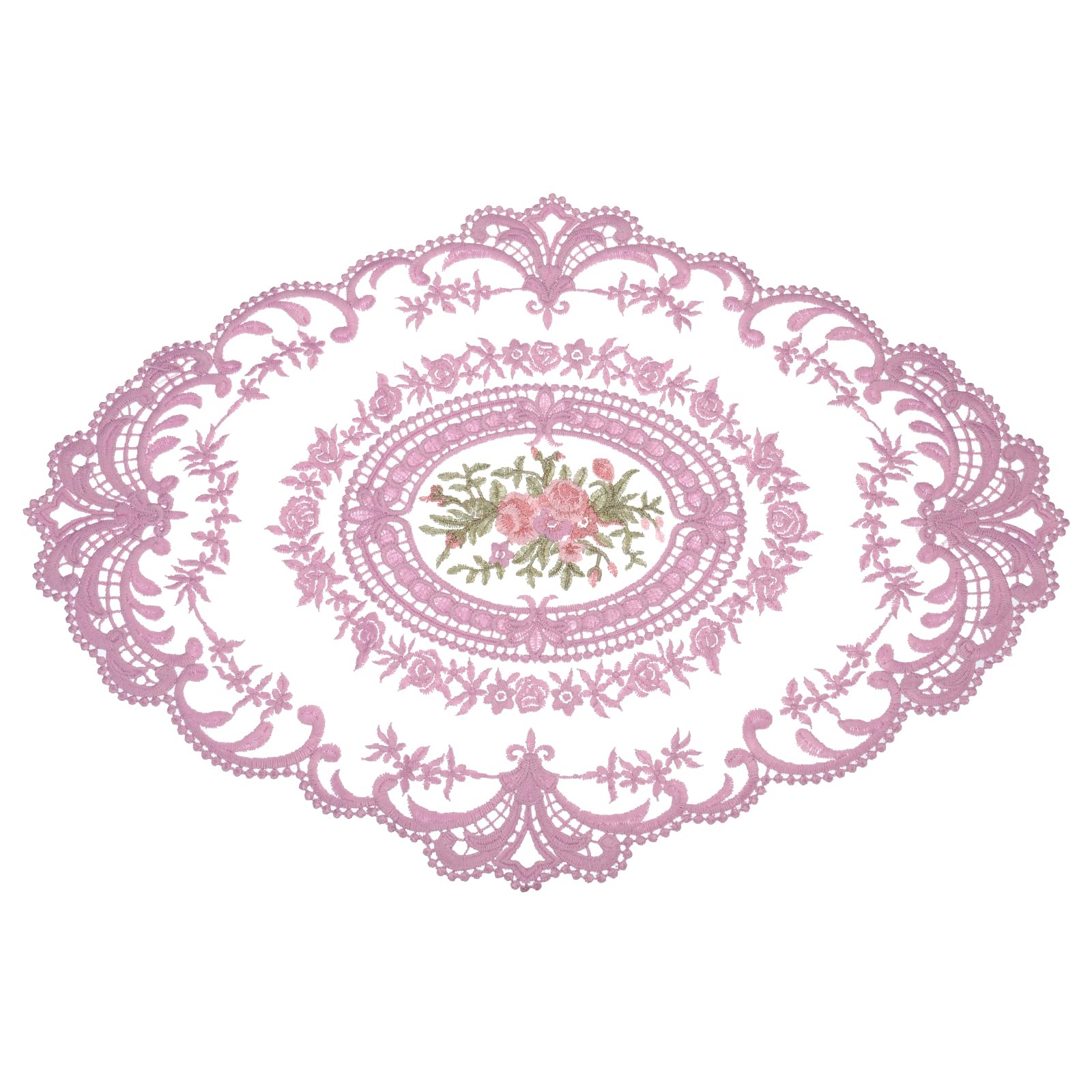 Napperons ovales brodés anti rayures dentelle violette maison 30x40