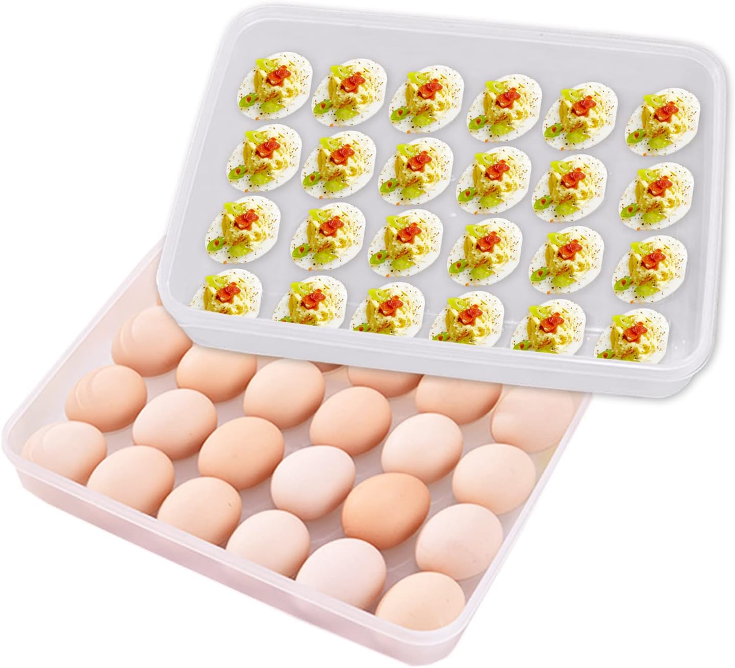2 Pack Covered Egg Holder,Deviled Egg Platter,Stackable