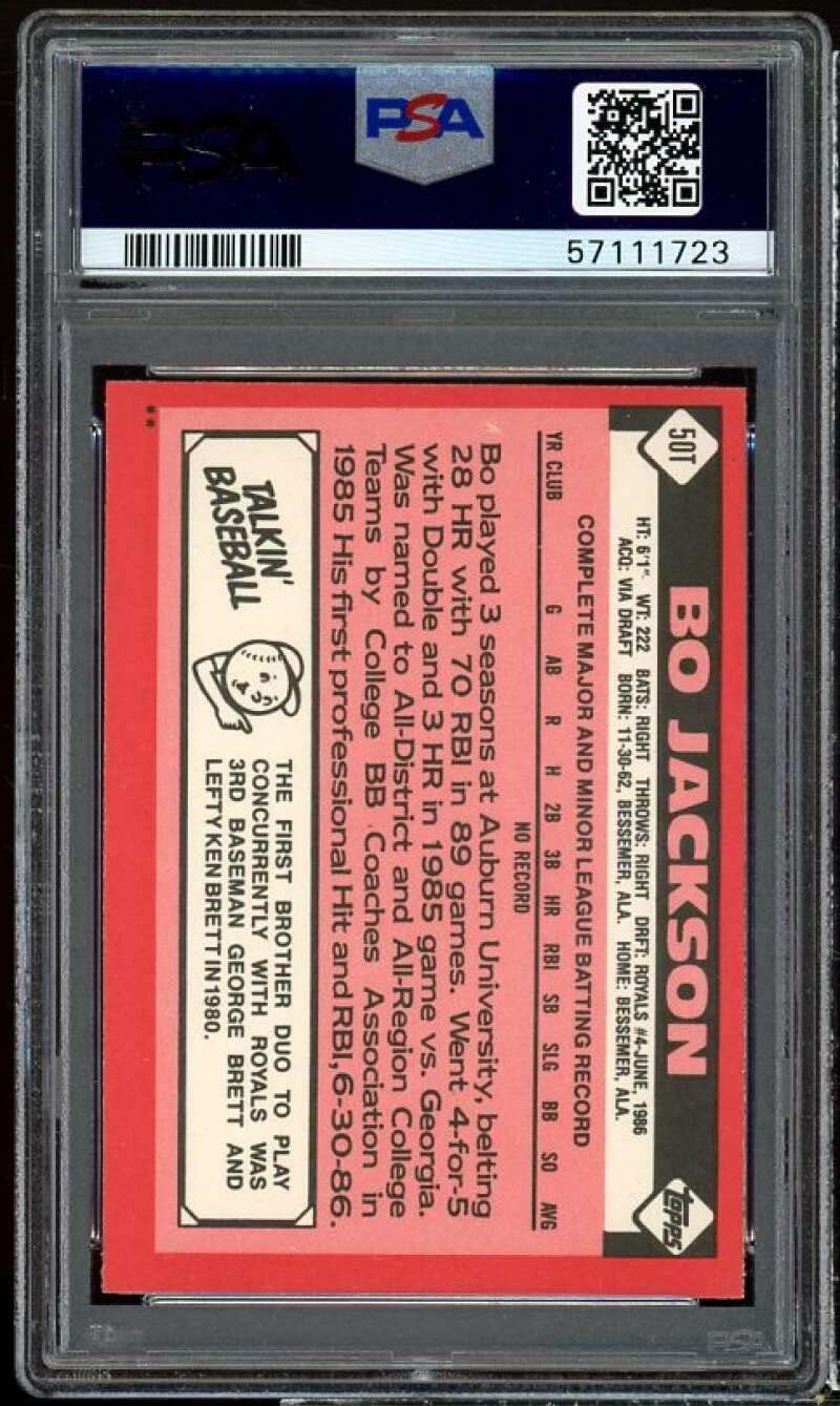 Bo Jackson Rookie Card 1986 Topps Traded #50T PSA 8