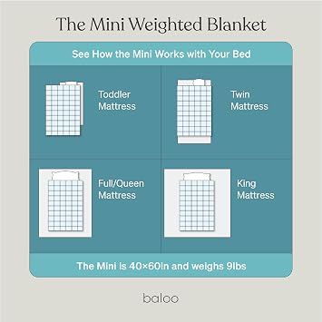 Baloo Weighted Blanket for Kids and Adults (Aqua - 9lbs 40x60 - Mini Size) | Cooling & 100% Cotton Material | Machine Washable & Dryer Safe | with Glass Microbead Fill