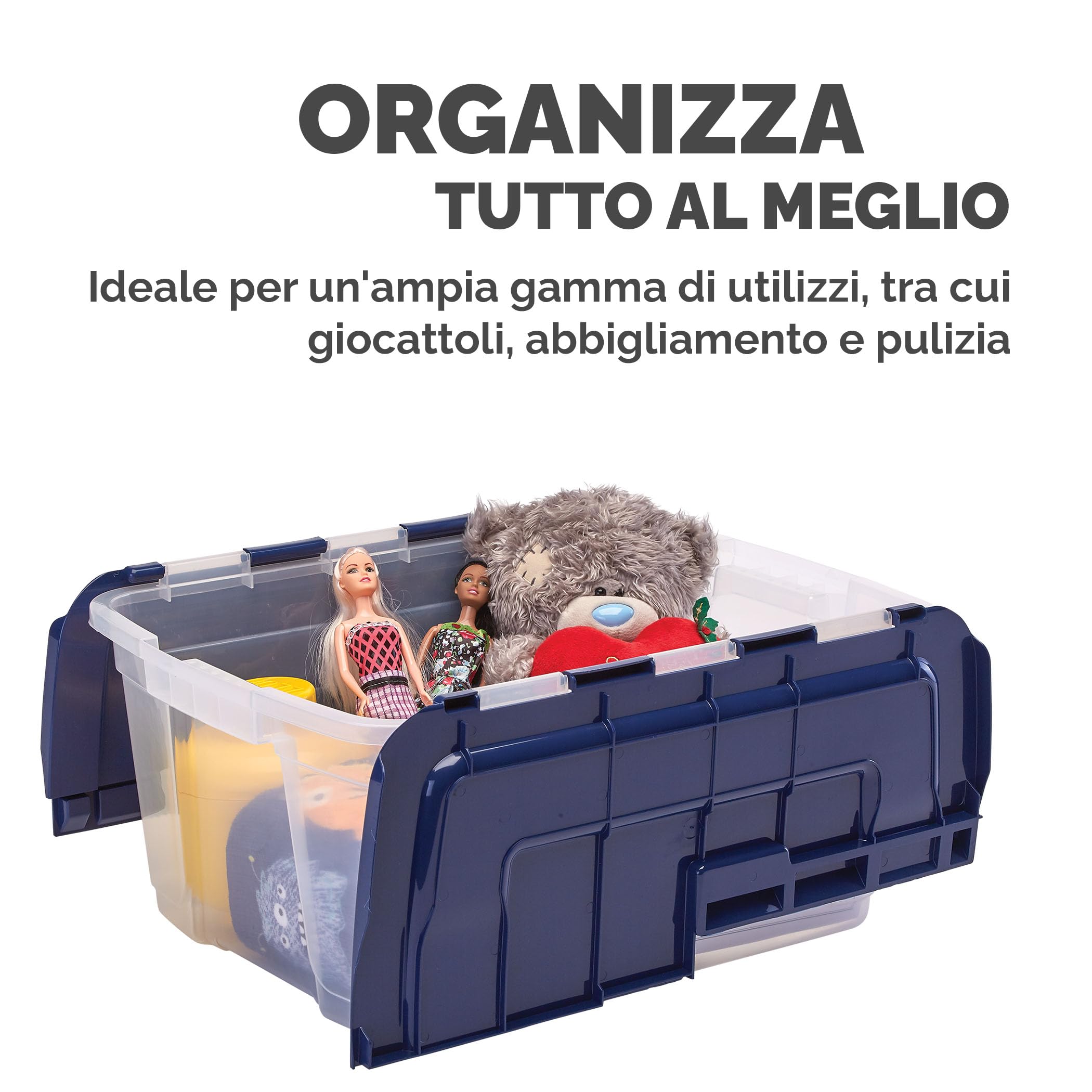 Bankers Box 45L scatola porta oggetti in confezione da 3, BPA-Free, in plastica 100% riciclata, impilabile, 28x43x59cm, ideali per organizzare la casa e l'ufficio, coperchio a cerniera