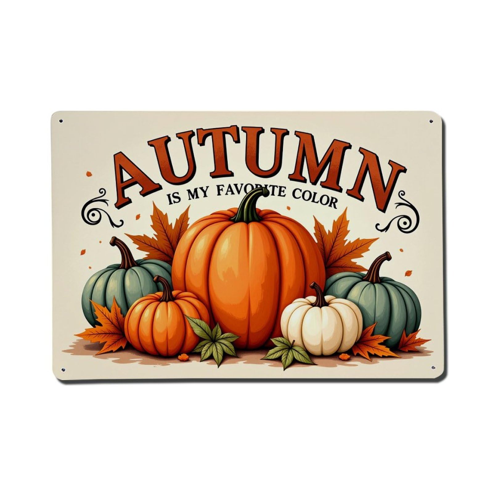 Autumn Pumpkins Leaves Harvest Colors Retro Metal Tin Sign, Vintage Decor Art Poster for Bar, Home, Man Cave, Kitchen, Laundry Room Gift 8x12Inch