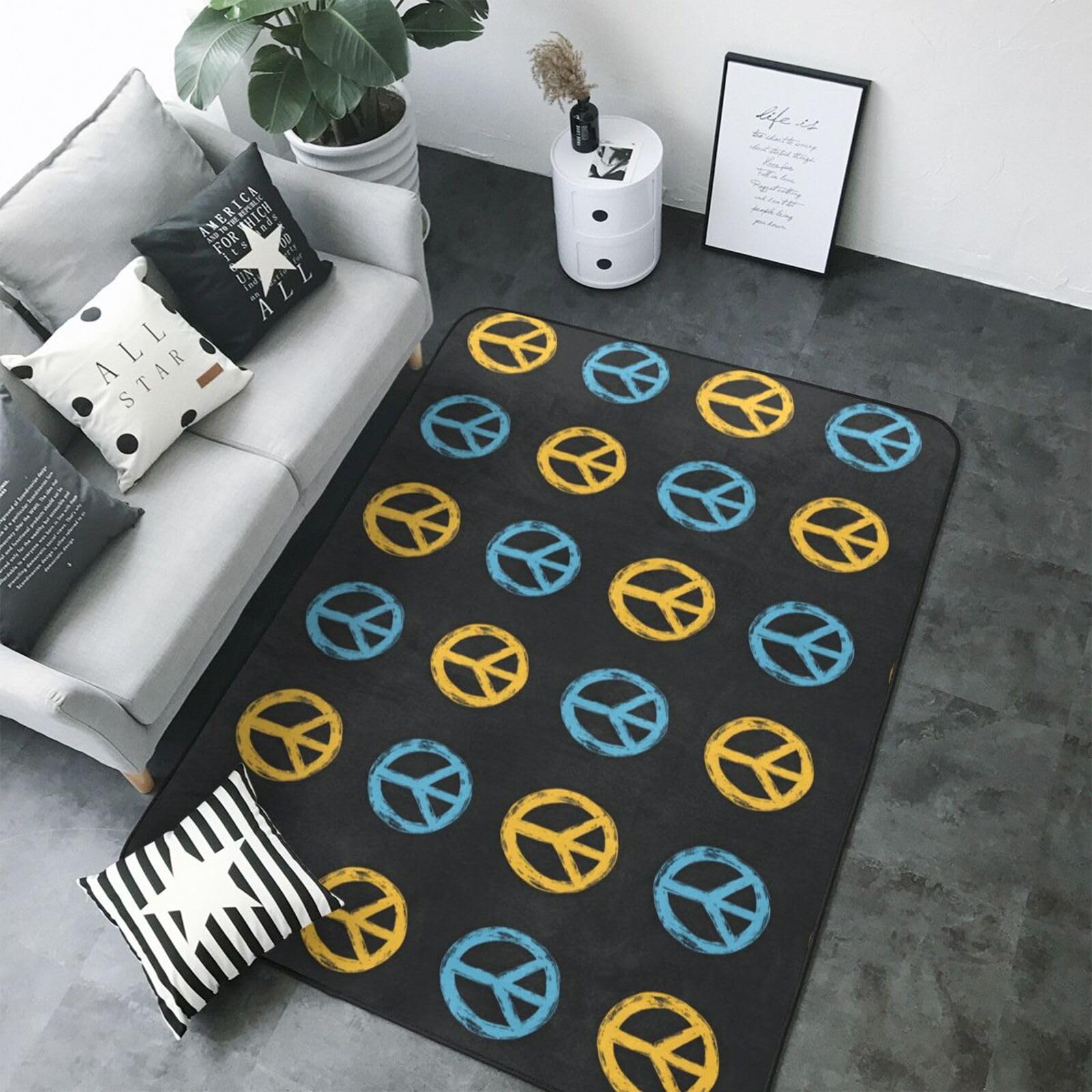 Tapis vintage imprimé paix lavable pour la chambre d'enfant et le salon