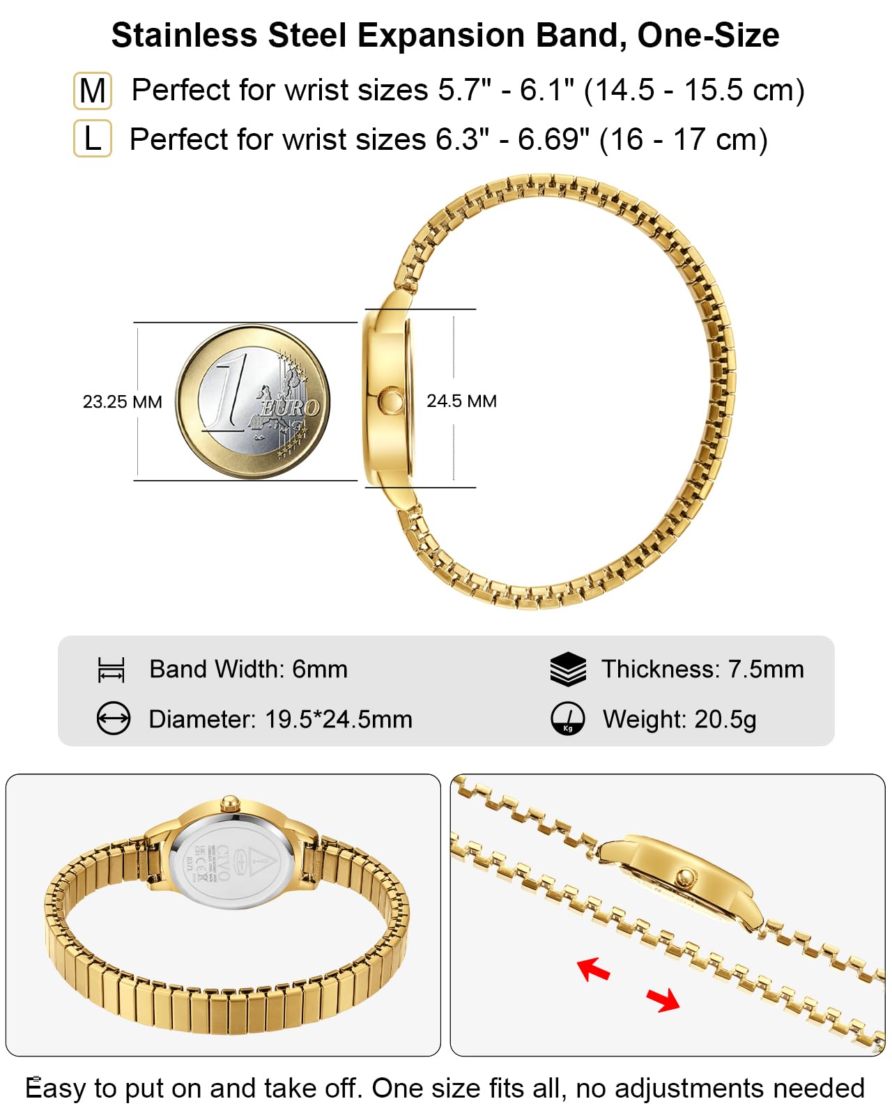 CIVO Vintage Armbanduhr Damen Kleine: Oval Gehäuse Römisches Zifferblatt Analoge mit Elastisches Armband - Zarte Gold Silber Damenuhr Geschenke zum Jahrestag Valentinstag 2 Größen (M/L)