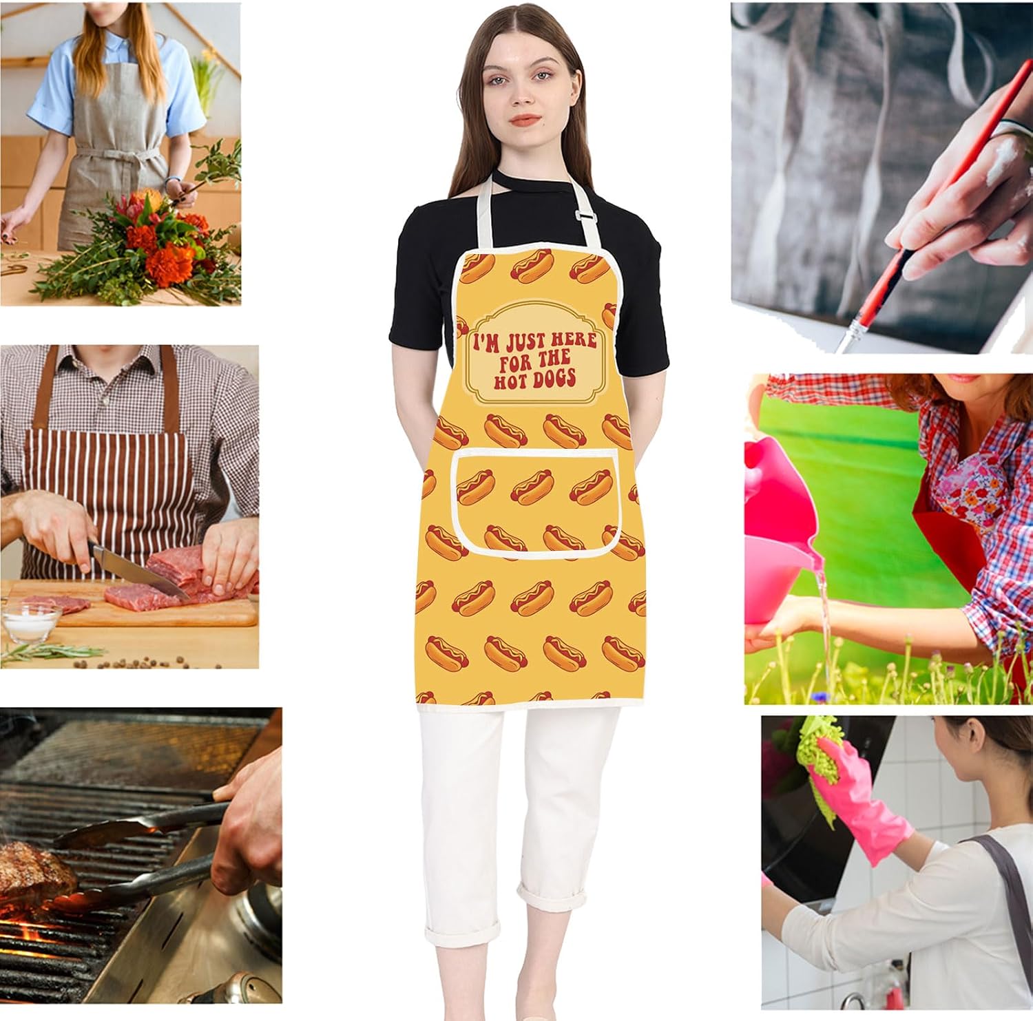 JXGZSO Hot Dogs Apron Kitchen Cooking Fast Food Gift Hot Dogs Chef Gift I'm Just Here for The Hot Dogs Aprons
