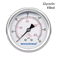 Vista 71 de MEASUREMAN - Manómetro hidráulico relleno de glicerina, totalmente de acero inoxidable, tamaño del dial de 2.5 pulgadas, montaje inferior NPT de 1/4