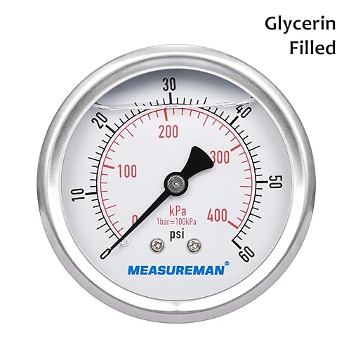 Miniatura 71 de MEASUREMAN - Manómetro relleno de líquido, tamaño del dial de 2.5 pulgadas, 0 a 200 psi/kPa, caja de acero inoxidable 304, montaje inferior NPT