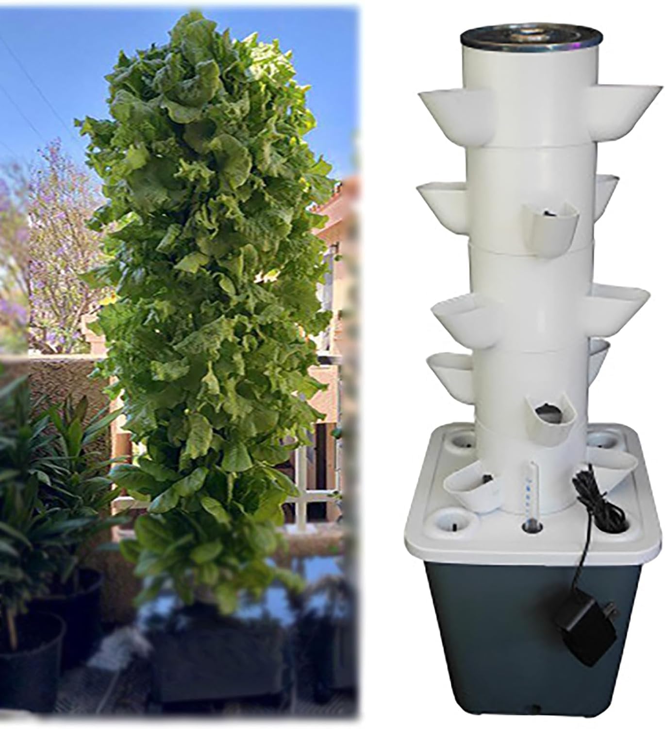 Hydroponik-Turm, Garten-Hydrokultur-Anbausystem, Aeroponik-Anbauset für Kräuter, Obst und Gemüse mit Hydratationspumpe, Adapter, Netztöpfen, Timer für Obst, Gemüse und Kräuter