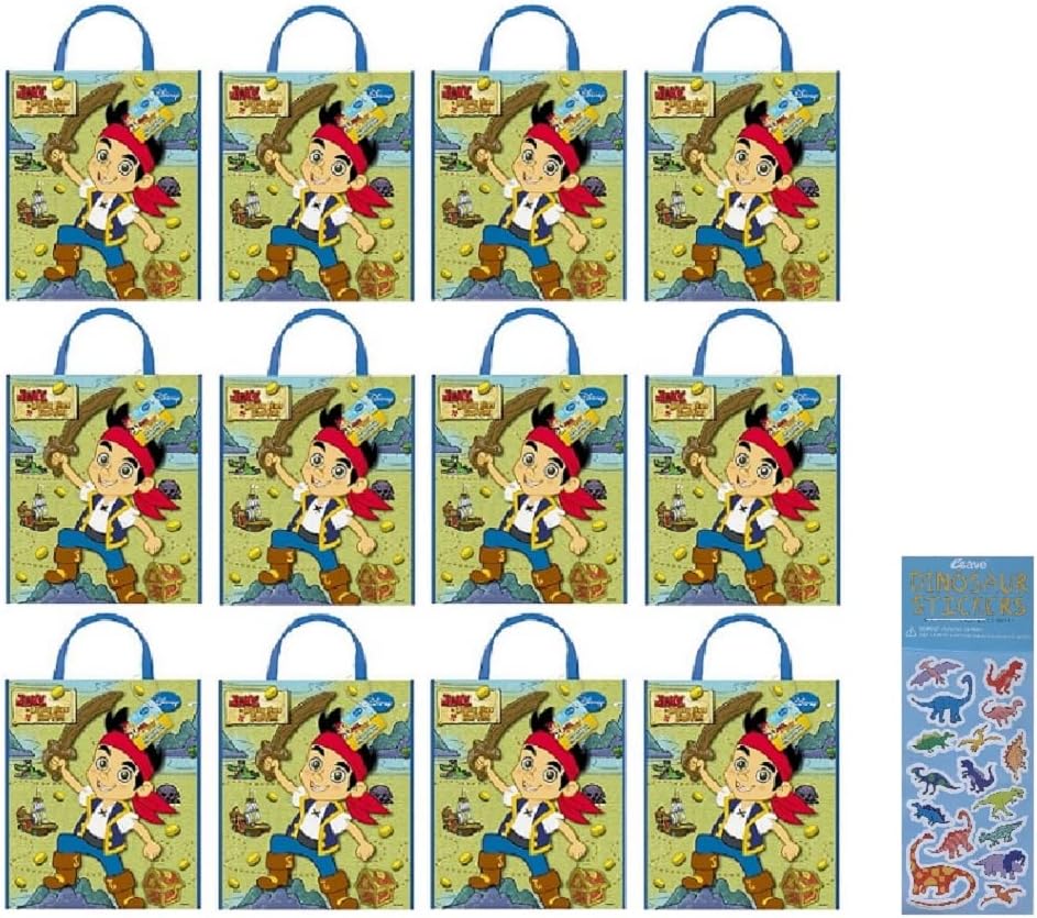 Unique Jake and the Neverland Pirates Birthday Party Supplies Bundle Pack includes Large Plastic Party Favor Tote Bags 13"x11" - 12 Count