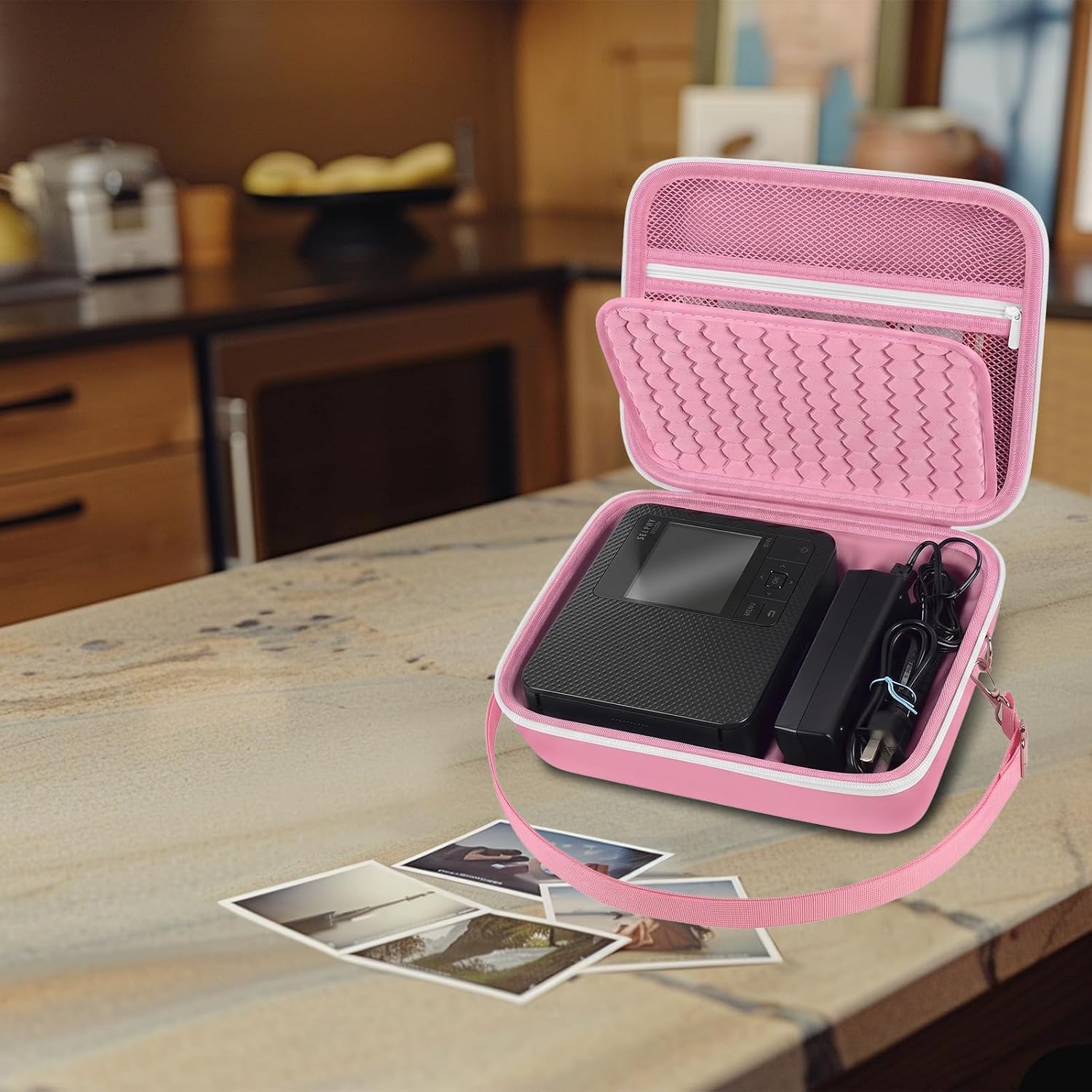 ALKOO Case compatible with Canon SELPHY CP1300/ CP1200/ CP1500 Wireless Compact Photo Printer and Color Ink/Paper Set - Organizer Storage Bag Only (Pink)