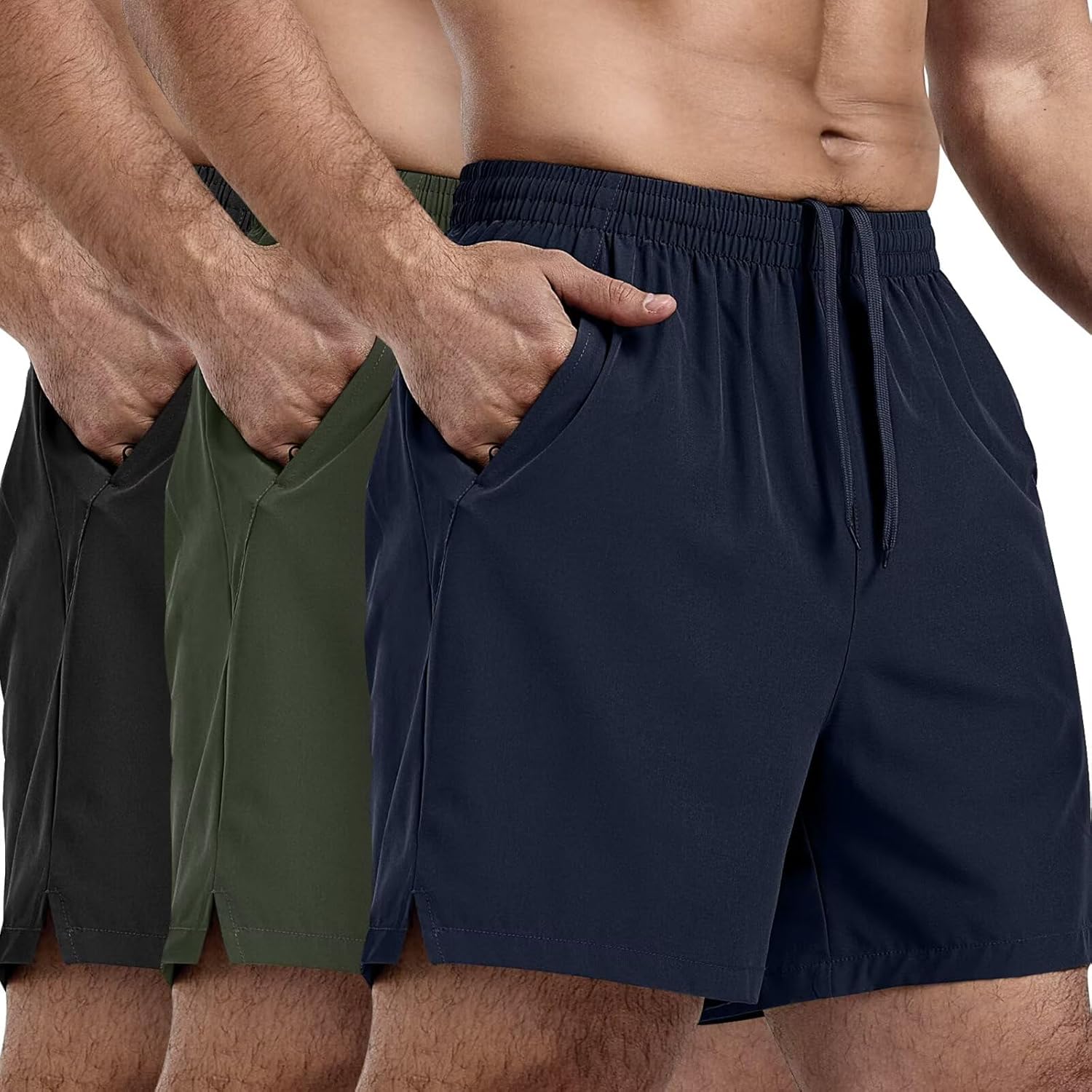 3 Pack Men's Athletic Running Shorts 5 Inch,Quick Dry Gym Workout Shorts with Zip Pockets