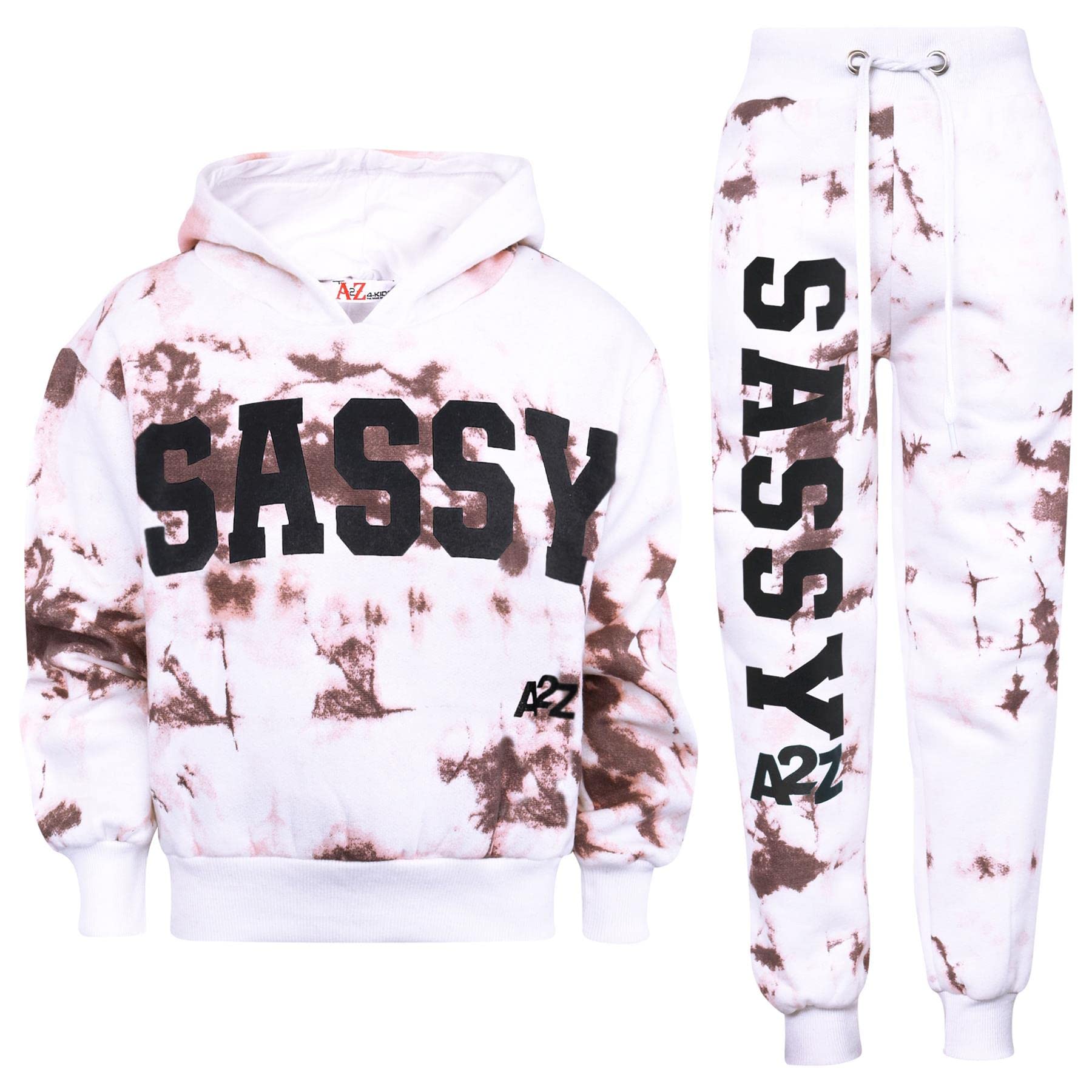 A2z 4 Kids Girls Rust Tracksuit Tie Dye Sassy Fleece Hooded Crop Top - T.s Crop Sassy 13