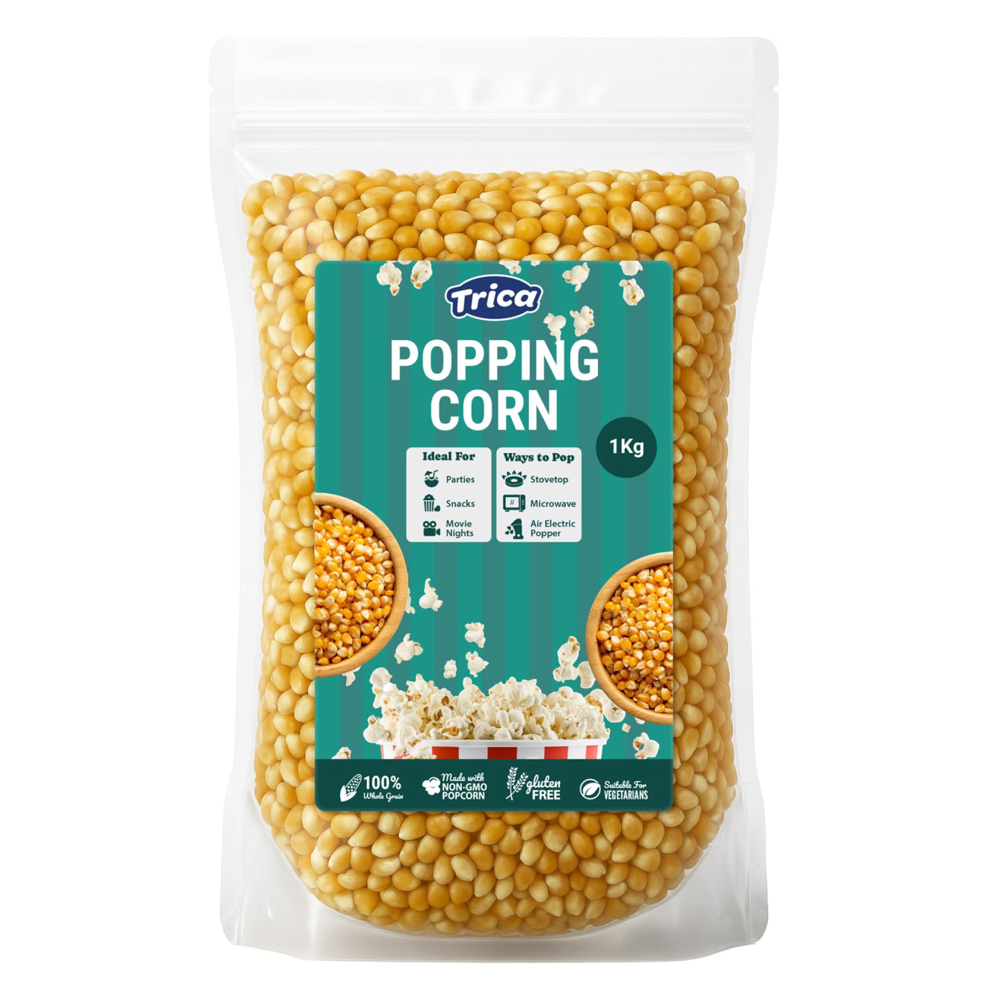 TIRAS Popping Corn Kernels USA Popcorn Seeds - Popcorn Kernels for Popcorn Maker, Air Popper, Stove-top & Microwave - Non GMO - Nut, Dairy & Gluten Free - 1kg