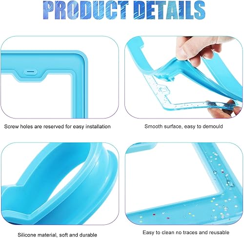 Miniatura 3 de Geiserailie 2 piezas de marco de matrícula moldes de silicona para placa de automóvil, resina epoxi, molde para fundición de bricolaje, suministros