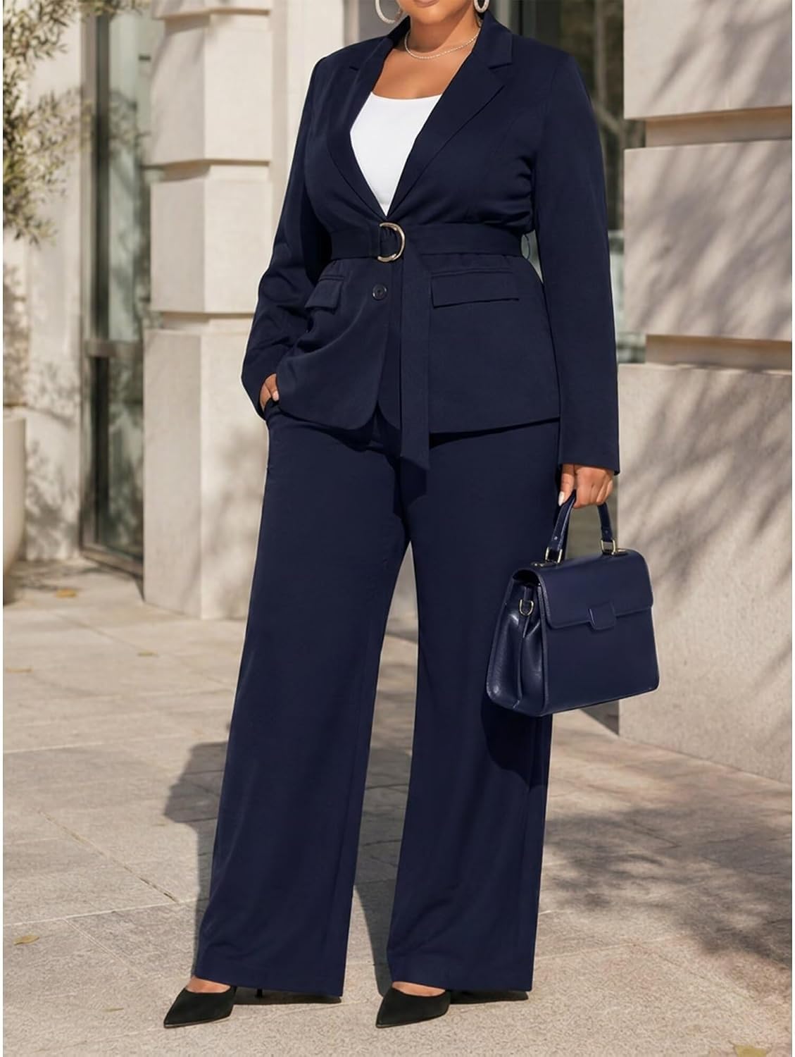 Womens Plus Size 2 Piece Pantsuits Business Casual Office Outfits Sets