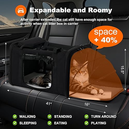 Miniatura 10 de Transportador de mascotas expandible de 20 x 14 x 14 pulgadas para 1 gato grande de menos de 25 libras, 2 gatos medianos/conejos de 20 libras +, 1