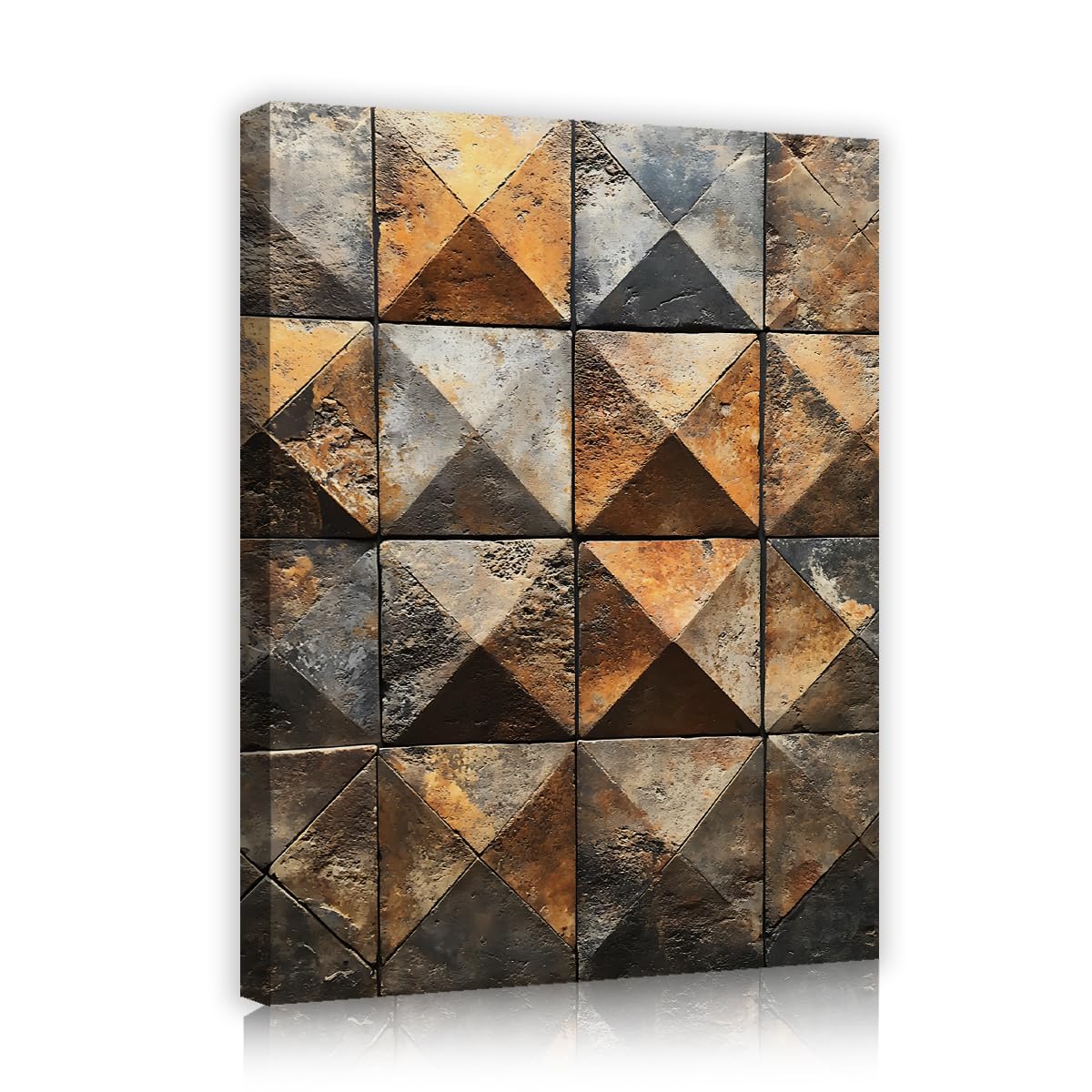 TOANGWALL Modern Industrial Geometric Canvas Wall Art for Studio 3D Rust Metallic Blocks Pattern Artwork Pictures Posters for Entryway Hotel Decor 50x60cm