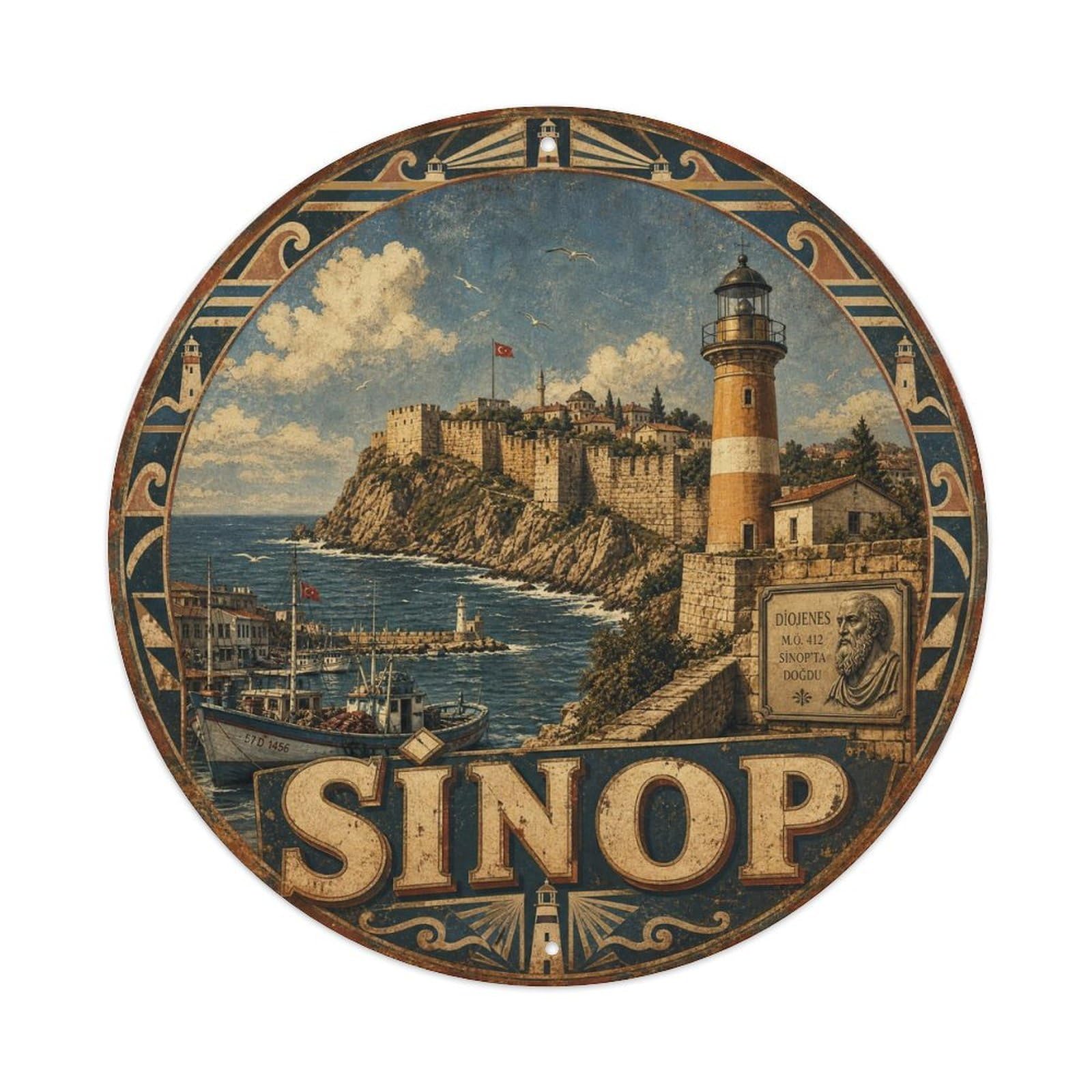 Sinop Black Sea Cape Anatolian Scenic Classic Rustic Metal Tin Sign