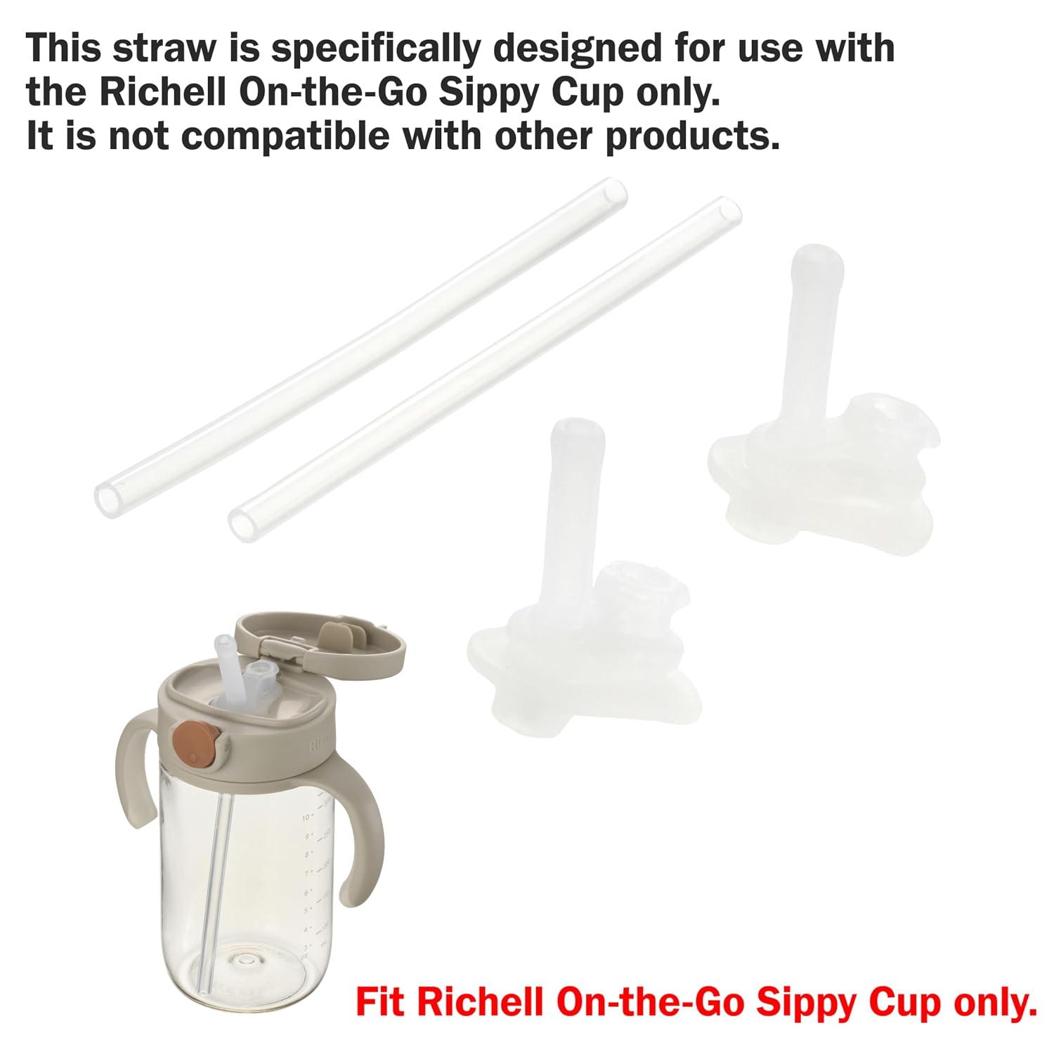 Richell Replacement Straw for On-the-Go Sippy Cup, Set of 2, for Infant-Toddlers