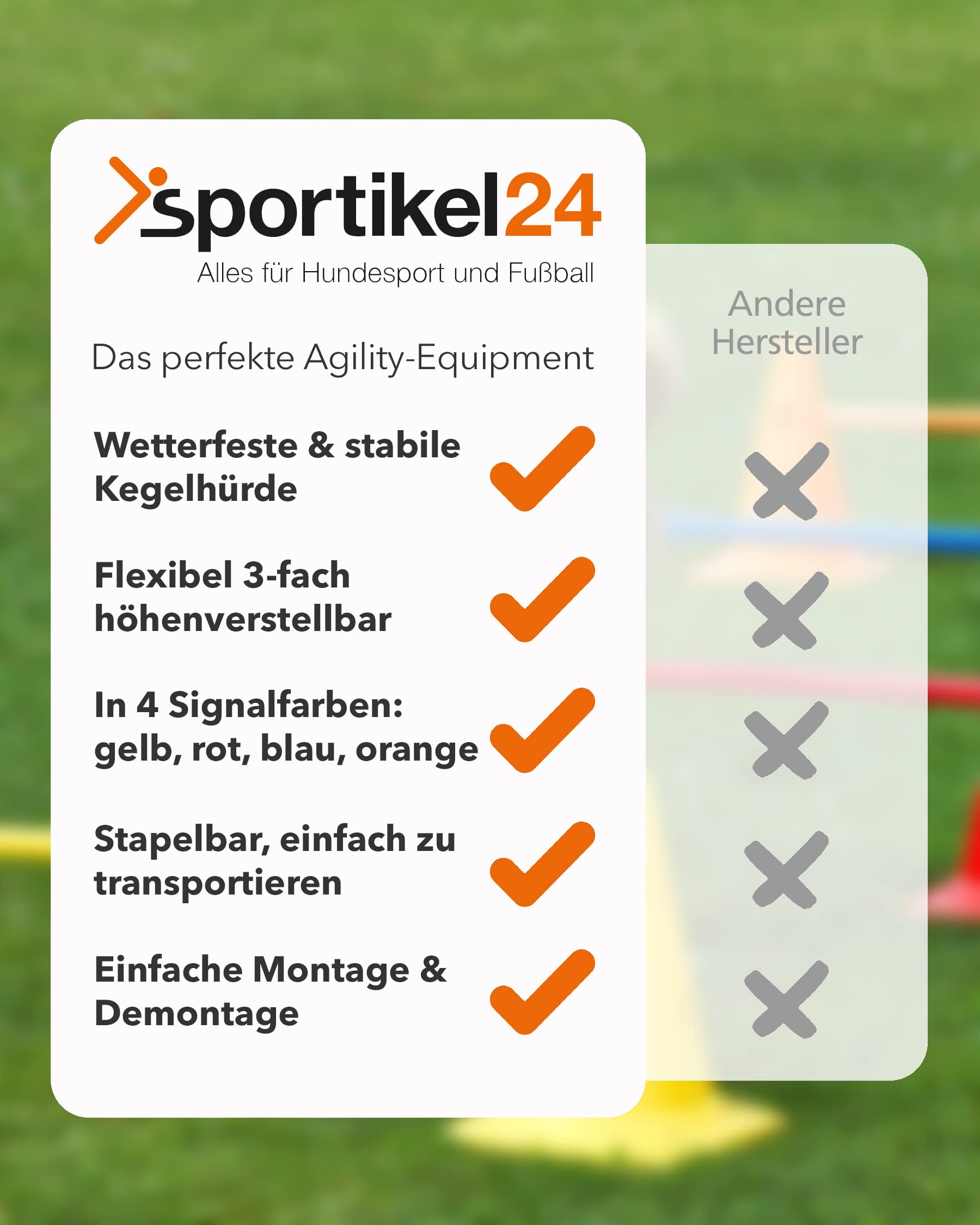 Kombi Kegel 40 – 4 im Set – für den Aufbau von Hürden- oder Slalom-Parcours für Agility-Training – Sprung & Slalom für Hund, Sport, Pferd & Kind