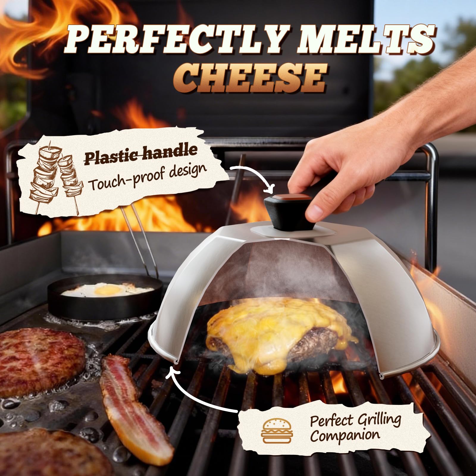 Smash Hamburger Set con manico in silicone, in acciaio inox, set da 7 pezzi, con pressa per hamburger, spatola, campana per hamburger, pennello, pressa per carne, carta antiaderente, spezie, un regalo