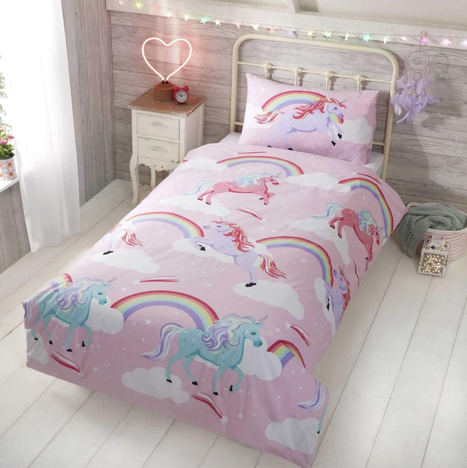 Rapport Home My Little Unicorn Cot Duvet Cover Set for Girls - Pink Polycotton Kids Bedding with Matching Pillowcase 135x200cm Oeko-Tex Certified