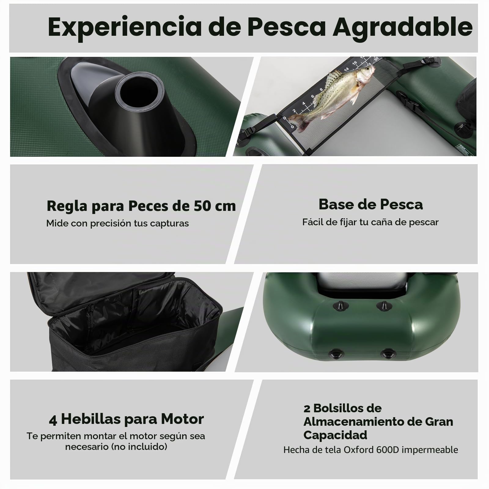 HOMASIS Barco de Pesca Inflable a la Línea, Barco Inflable de 3 Cámaras de Aire, Canoa de Pescado con Regla de Pescado & Bomba Manual, Bolsa de Transporte, 157 x 114 x 35 cm (L x W x H)