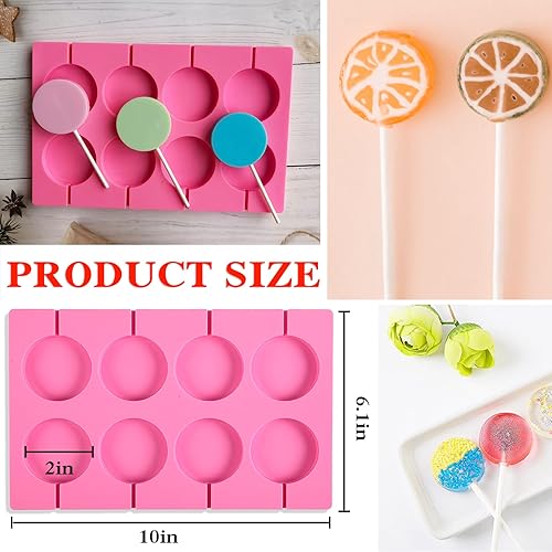 Miniatura 4 de Moldes redondos de silicona de 2 x 8 pulgadas antiadherentes para caramelos duros de chocolate molde de silicona con 20 varillas para caramelos