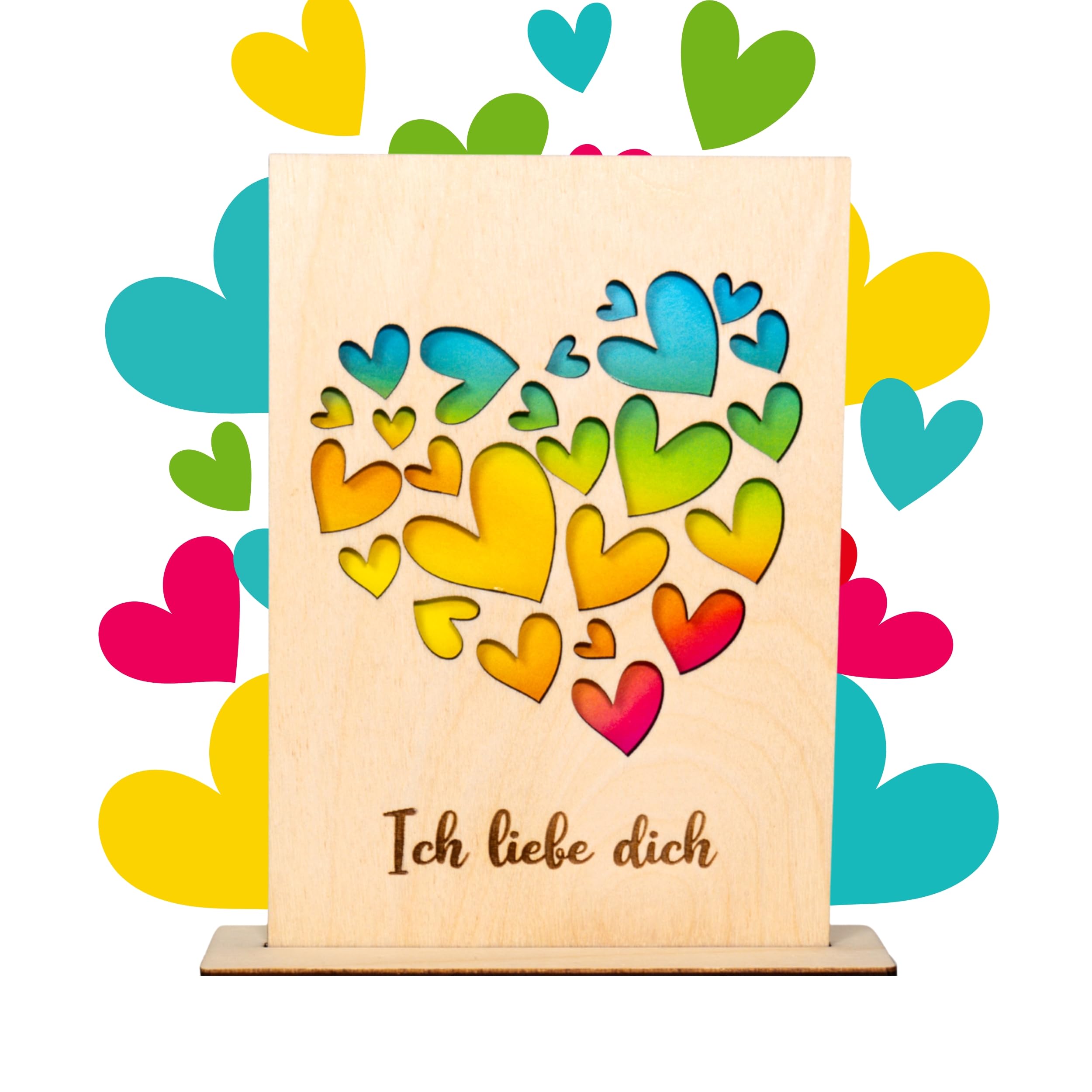 Biglietto di San Valentino in legno di betulla, regalo romantico tagliato al laser
