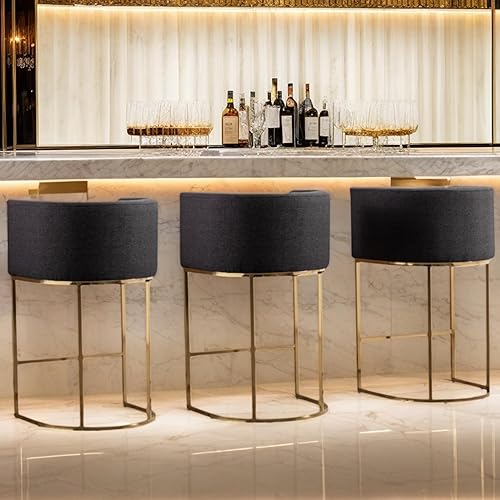 Miniatura 17 de Juego de 4 taburetes de bar contemporáneos de lino color crema, de 32 pulgadas, de tela tapizada, altura de mostrador, taburetes de cocina con base