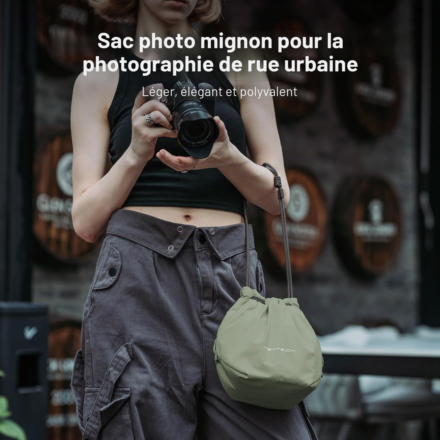 PGYTECH OneGo Sac à Cordon Housse pour Appareil Photo Compatible avec Appareils Photo sans Miroir Nikon/Canon/Sony/Fuji/DJI OSMO Pocket 4/3, Vert