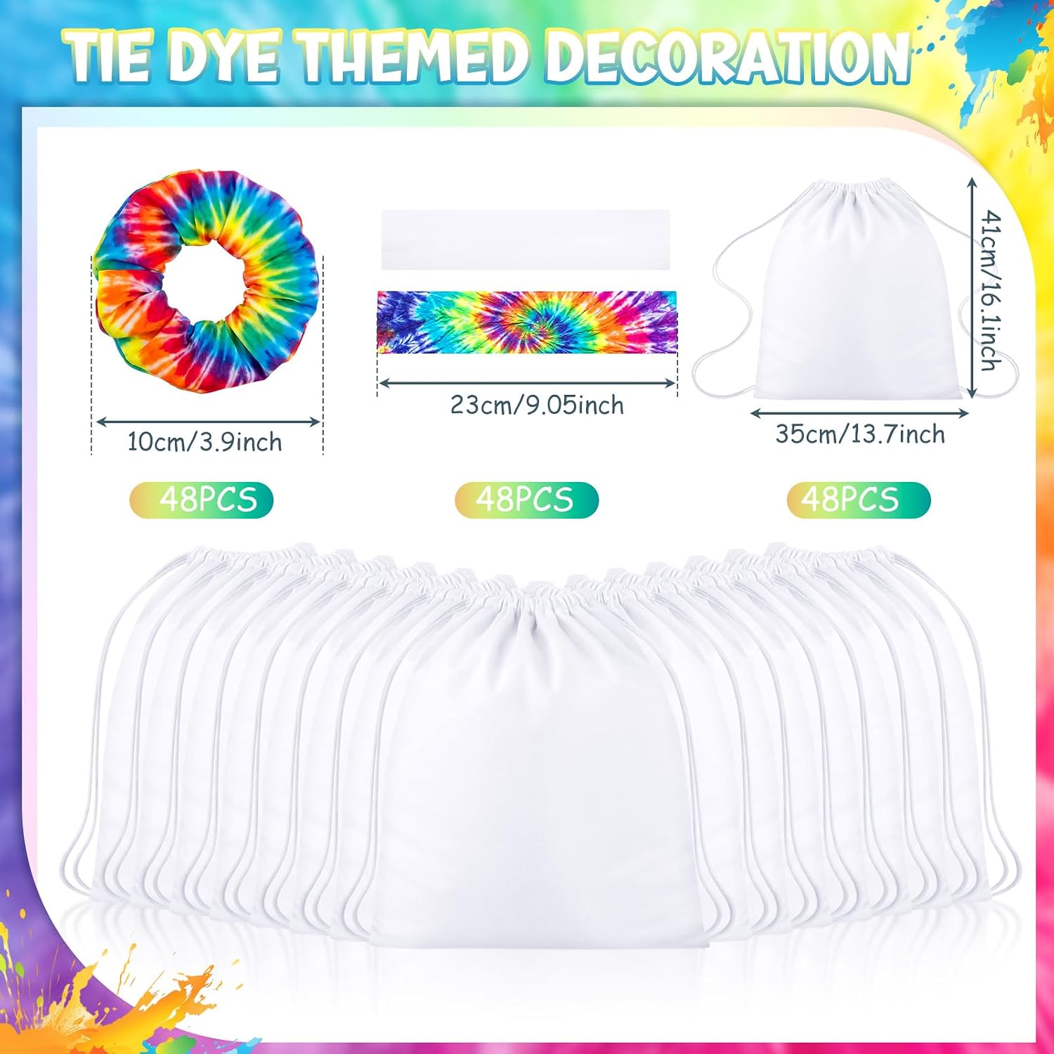 Abbylike 144 Pcs Tie Dye Party Set, Bags Scrunchies Headbands Hair Ties image 2