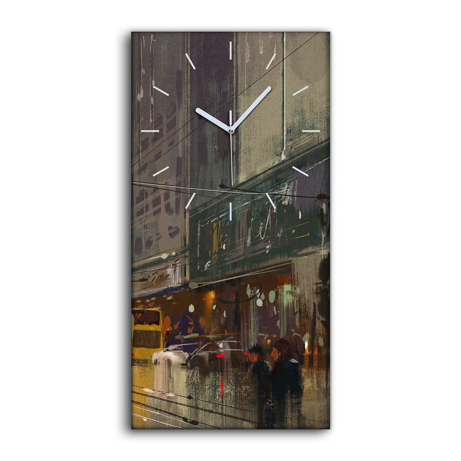 Horloge sur Toile Street Art 30x60cm avec Aiguilles Blanches