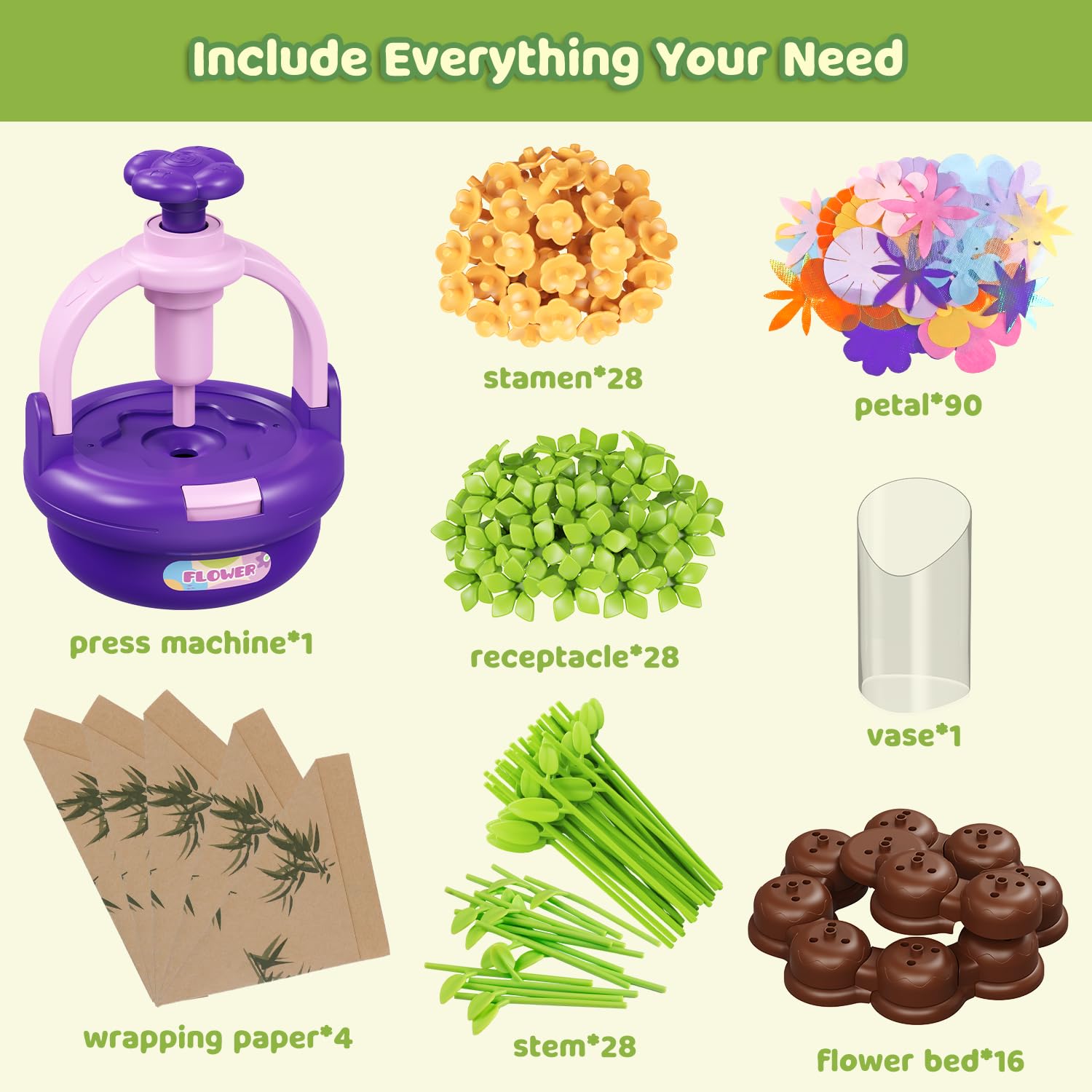 TingingYuli Set di artigianato per bambini dai 4 agli 8 anni, mazzi di fiori di stoffa fai da te, bouquet esclusivi per ragazze dai 3 ai 9 anni e regalo di compleanno (Purple)