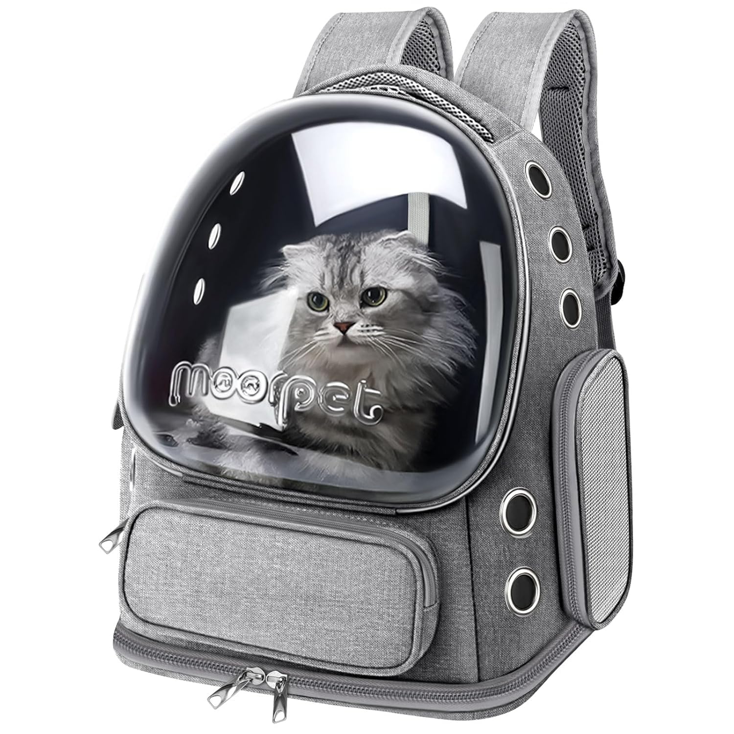 AMPLIN Cat Backpack Carrier, Breathable Kittens Bubble Backpack Large Space Puppy Carrier Backpack for Kitty Small Dog, Foldable Transparent Pet Travel Bag Up to 20 lbs