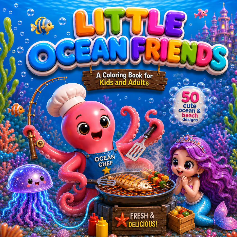 Little Ocean Friends Bold and Easy: Cute & Relaxing coloring book for Kids and Adults