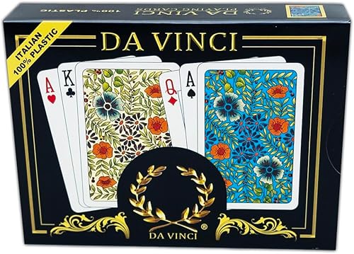 12 juegos (24 mazos) de DA VINCI Fiori, naipes italianos 100% de plástico, juego de índice regular de tamaño de puente de 2 barajas, con estuche