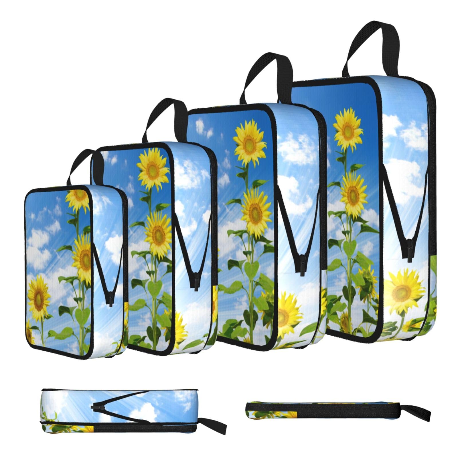 Beautiful Sunflower Print Compression Packing Cubes 4-Piece Set With Multi- Compartment Travel Bag, Waterproof Suitcase Organiser Bags