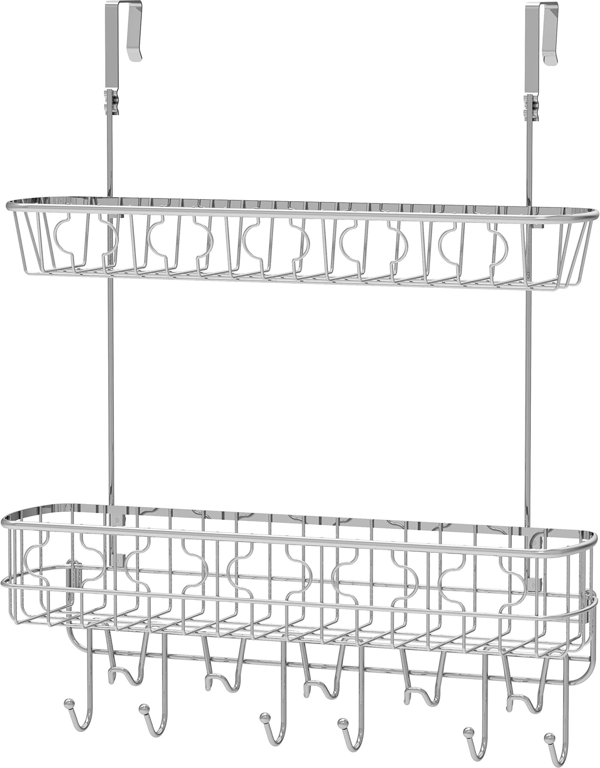 Simple Houseware Over The Door 11 Hook Organizer Rack with Basket Storage, Chrome