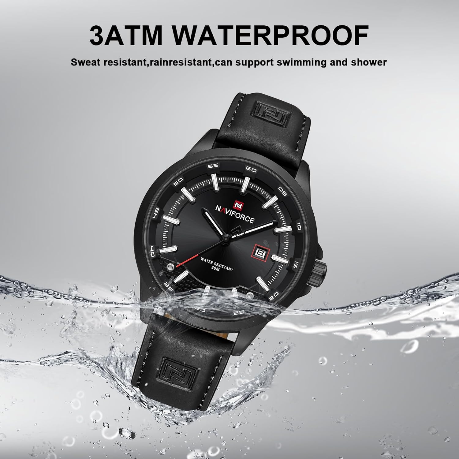 NAVIFORCE Mens Minimalist Waterproof Quartz Leather Strap Watches with Auto Date - Image 5