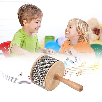 1 Piece Wooden Cabasa Metal Beads Chain & Cylinder Pop Hand Shaker Percussion Instrument For Classroom Band Medium Size, 9cm