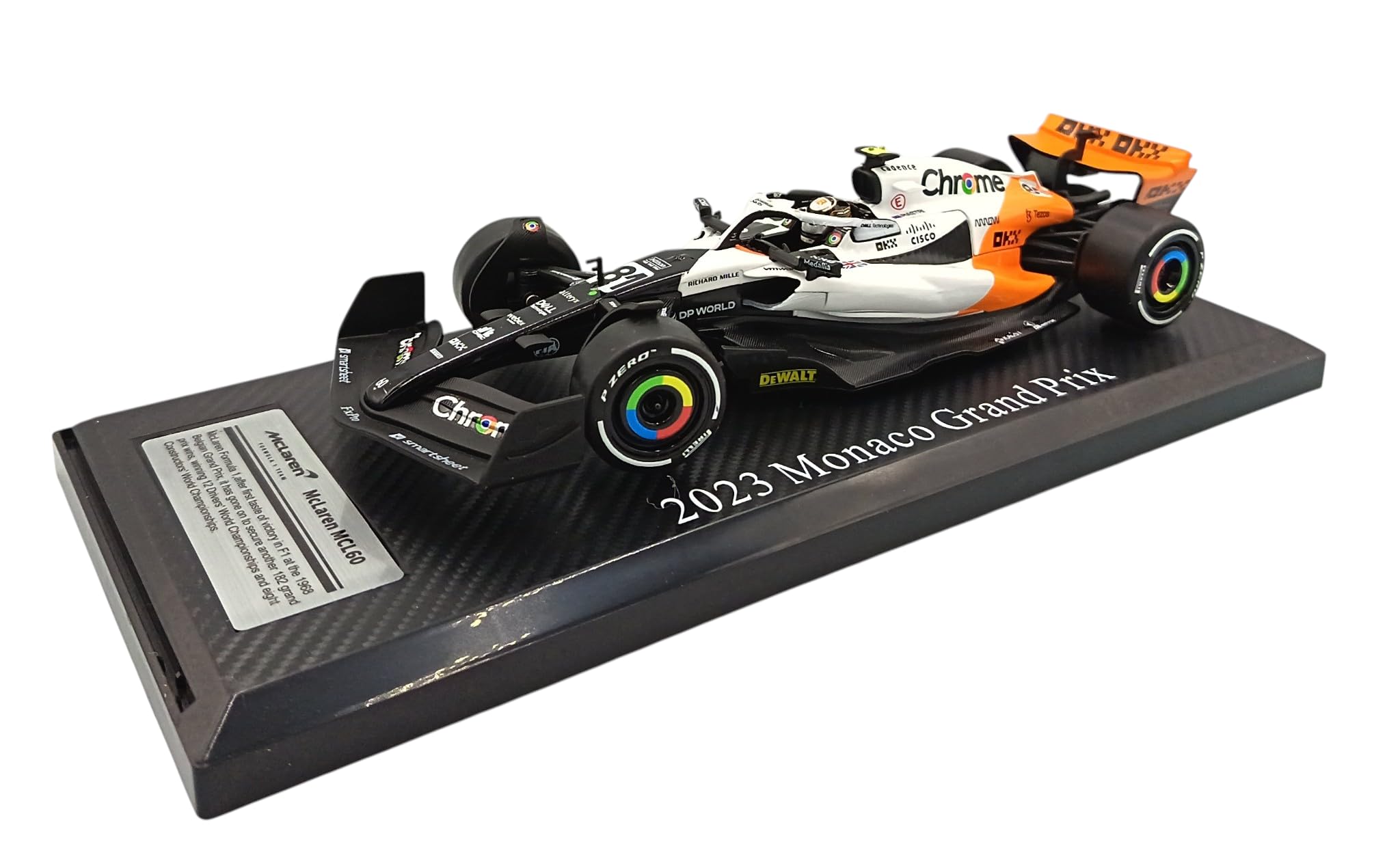 Coche de Fórmula 1 a Escala 1:24 con Casco de piloto, Compatible con McLaren MCL60 Piastri #81 2023 Gran Premio de Mónaco 10.º - CCA 81-68203