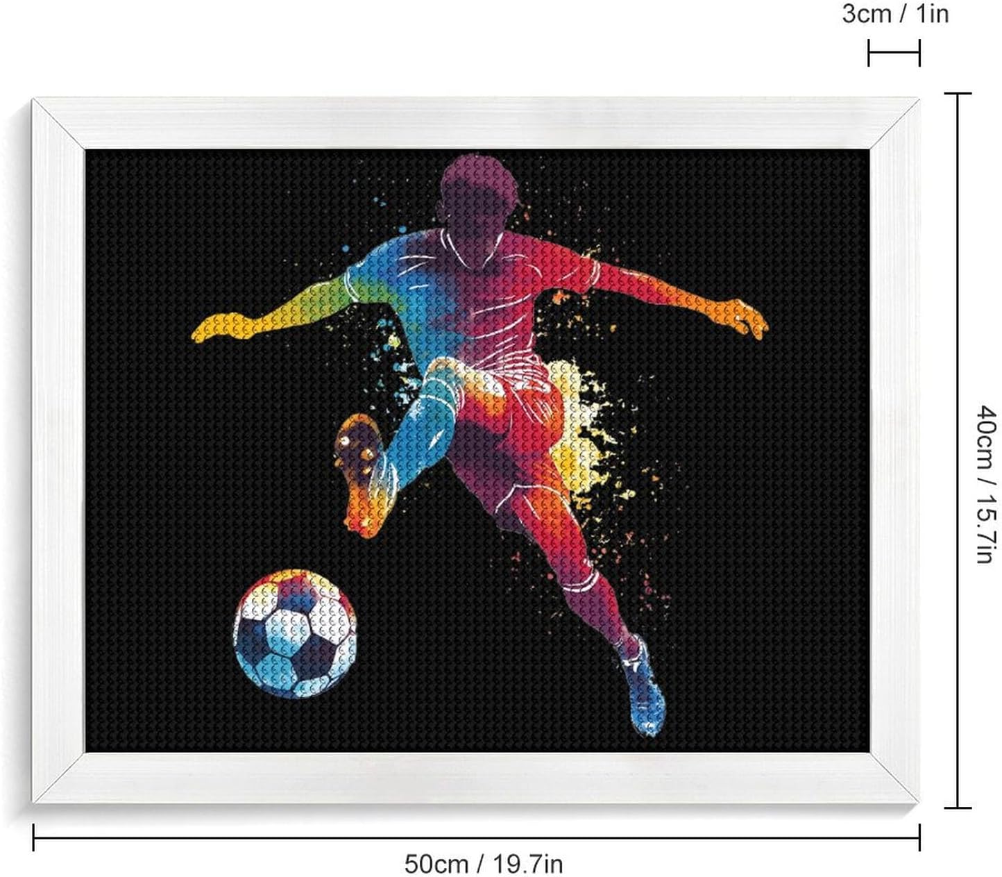 Colorful Football Soccer Player Silhouette Printed Diamond 5D Painting Kit 16x20in DIY Full Drill Craft with Tools for Home Wall Decor Gift White Wood 50 * 40cm