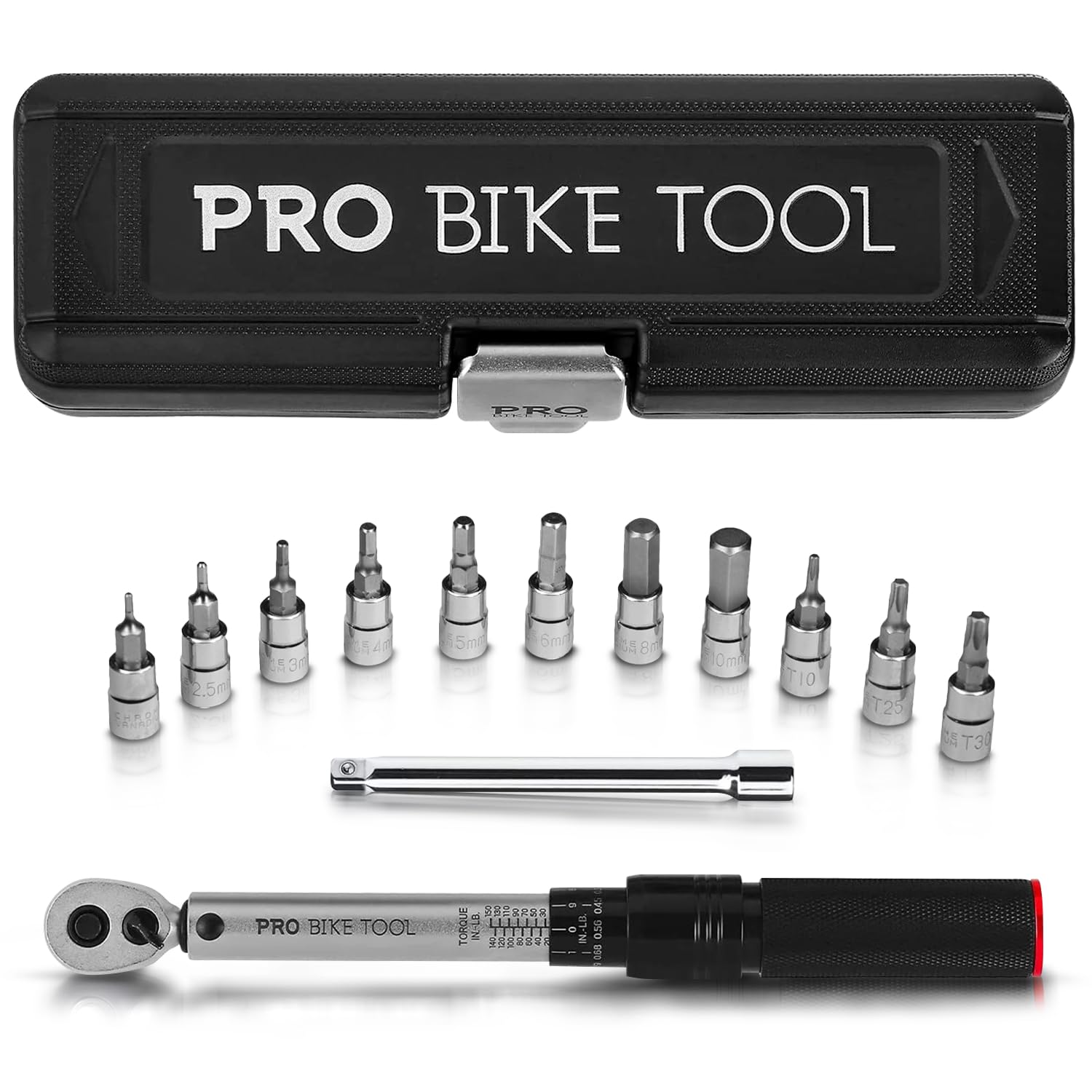 PRO BIKE TOOL Torque Wrench and Torque Screwdriver Set - Precision Tool for Bike Maintenance - 1/4 Inch Drive - 2.2 to 16.9 Nm - Complete Kit with