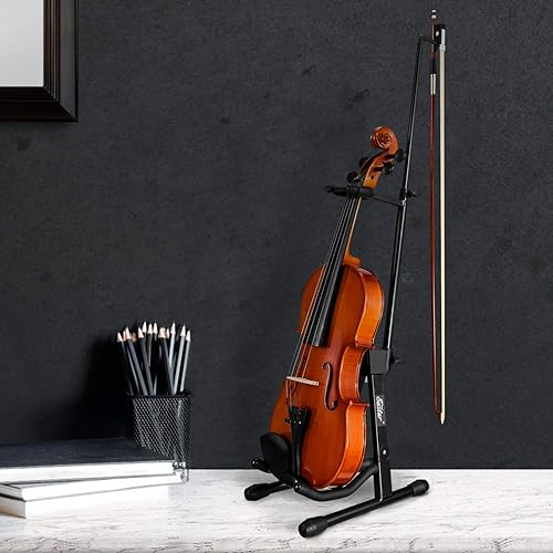 Miniatura 7 de Eastar Soporte para violín con lazos, soporte para guitarra acústica bajo, mandolina, banjo, soporte portátil y ajustable negro, fácil de instalar y
