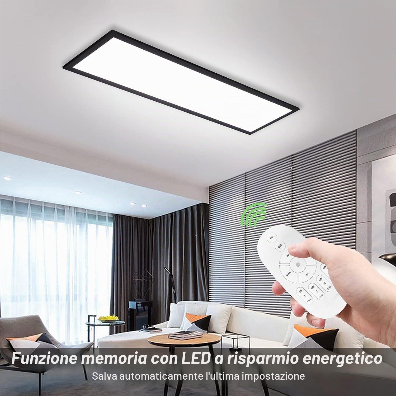 Thanger Plafoniera LED dimmerabile 100x25 cm, Lampada da Soffitto con Funzione di Memoria Telecomando 28W, Lampada da Pannello ad Alta Luminosità 2700K-6500K Luce per Cucina Garage Ufficio Soggiorno