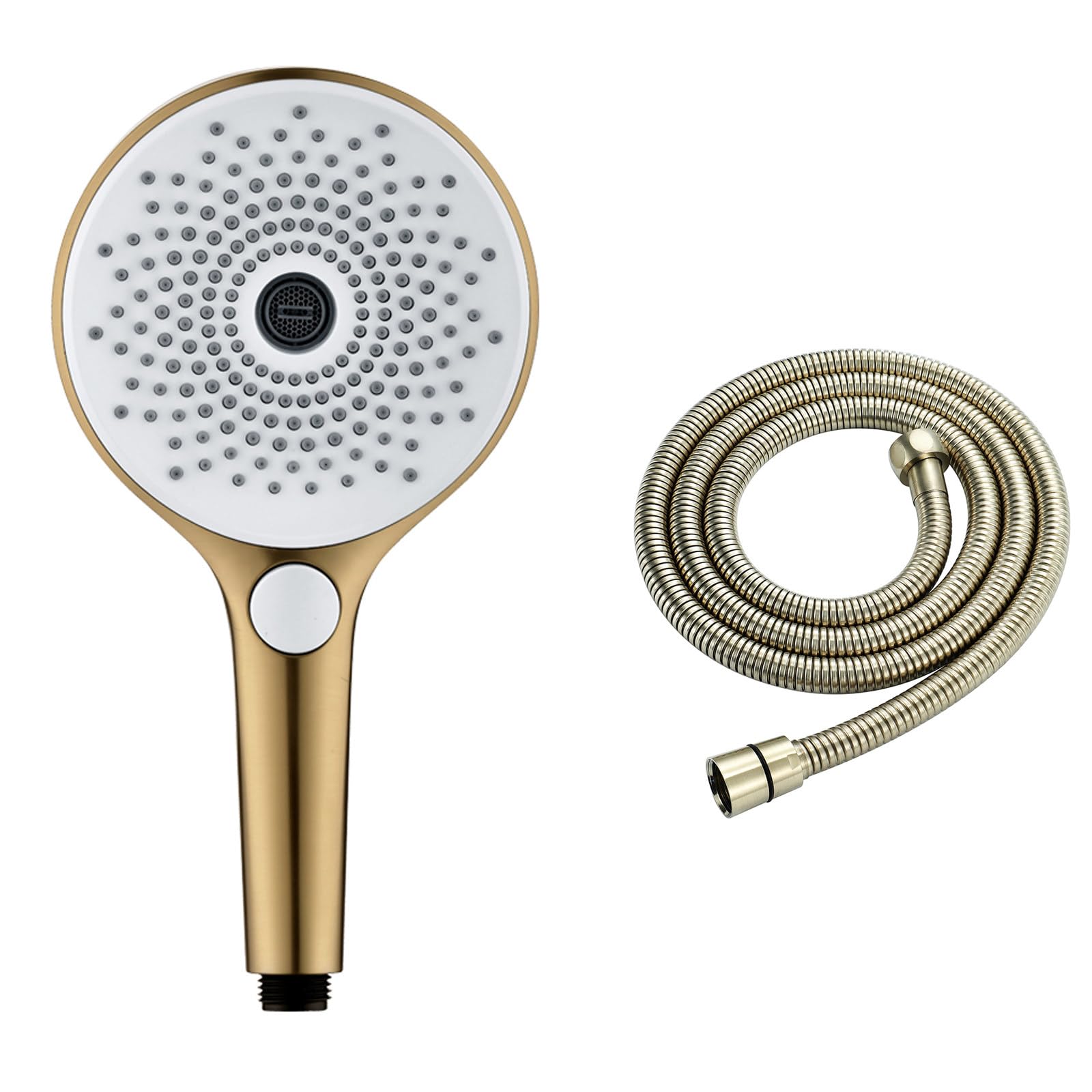 Alcachofa de Ducha Alta presión con 1.5m Manguera de Ducha, Ducha de Mano con 3 Modos Baño de Ahorro de Agua, Fácil de Instalar, Boquillas De Silicona, Ahorro De Agua, Oro Cepillado