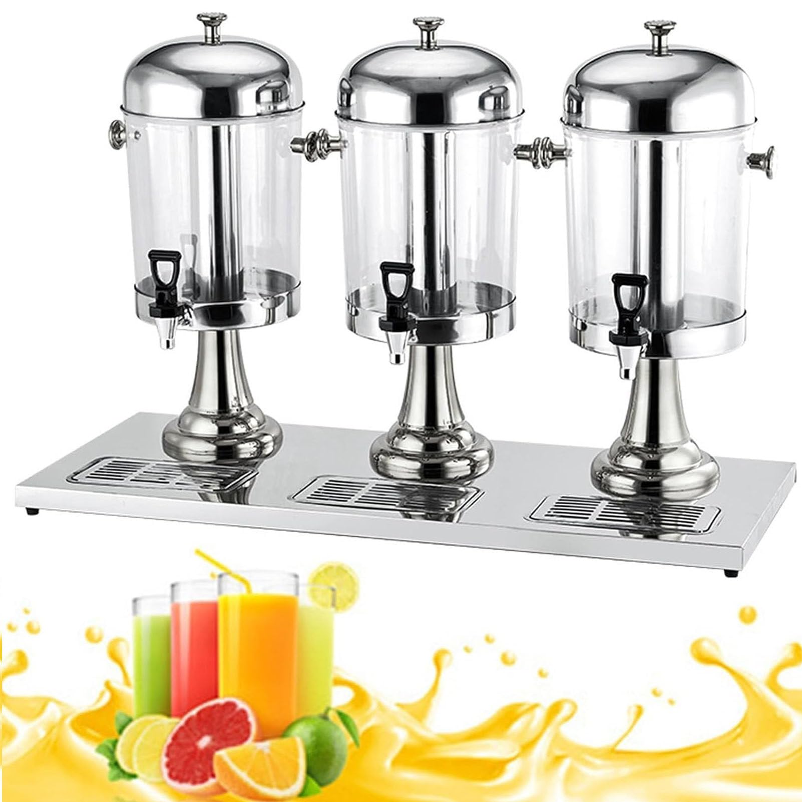 IUYytEW Commercial Drink Beverage Dispensers, 24 Liters Stainless Steel Beverage Tea Dispenser Water Dispenser With Ice Container,Silver,Silver